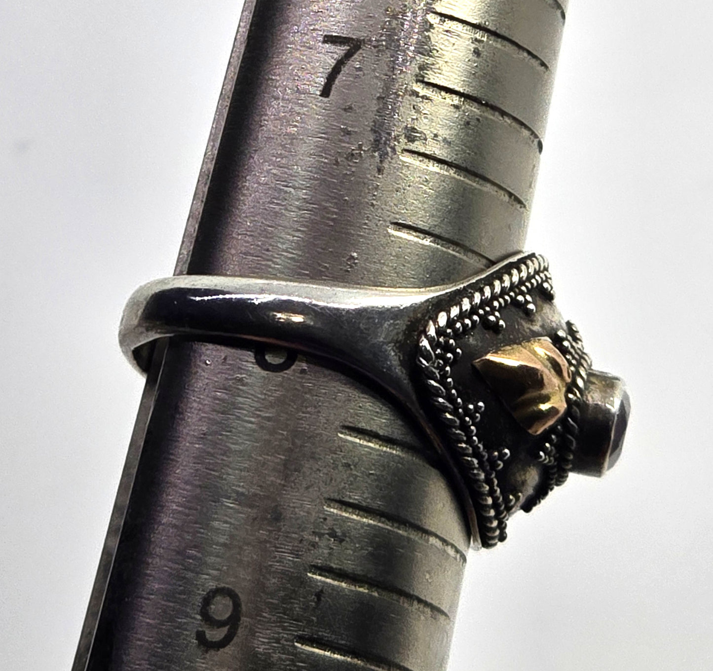 Garnet Rose Gold accented Bali Balinese sterling silver vintage ring size 8