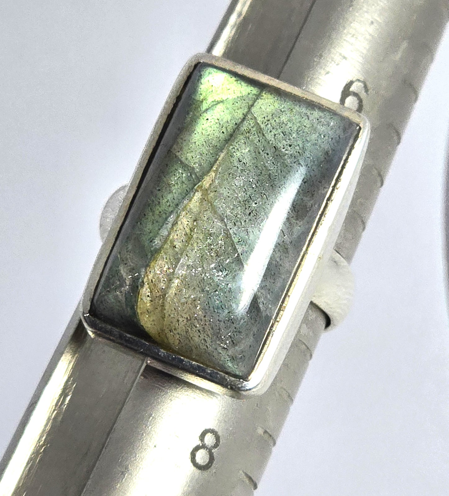 Rainbow Flashy Labradorite large gemstone sterling silver statement ring size 7