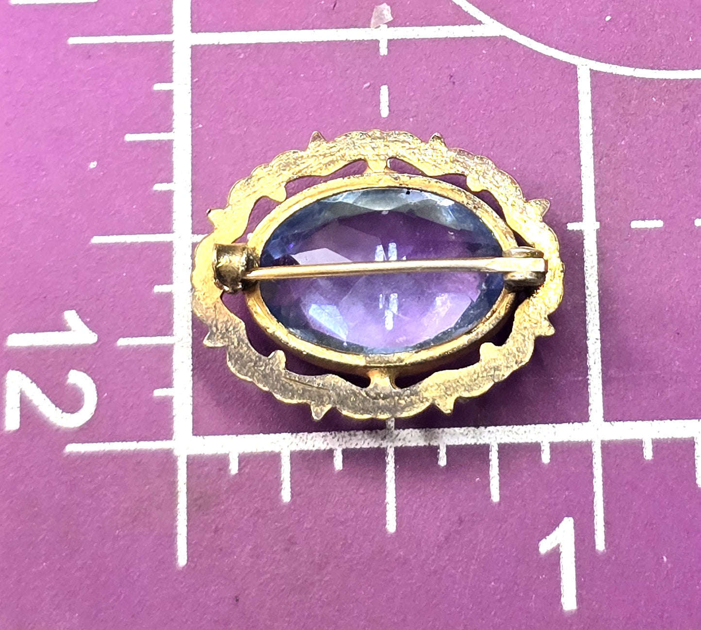 Victorian blue Czech glass stamped brass antique brooch pin