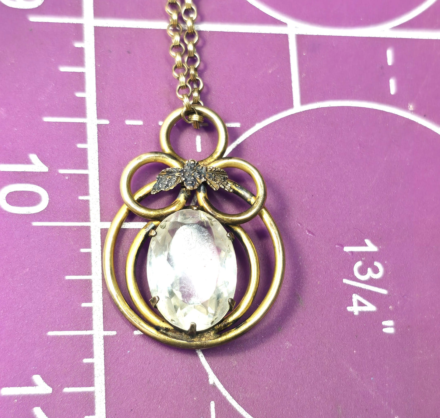 Louis Stern Art Deco 12k Yellow Gold filled clear Paste flowers antique necklace