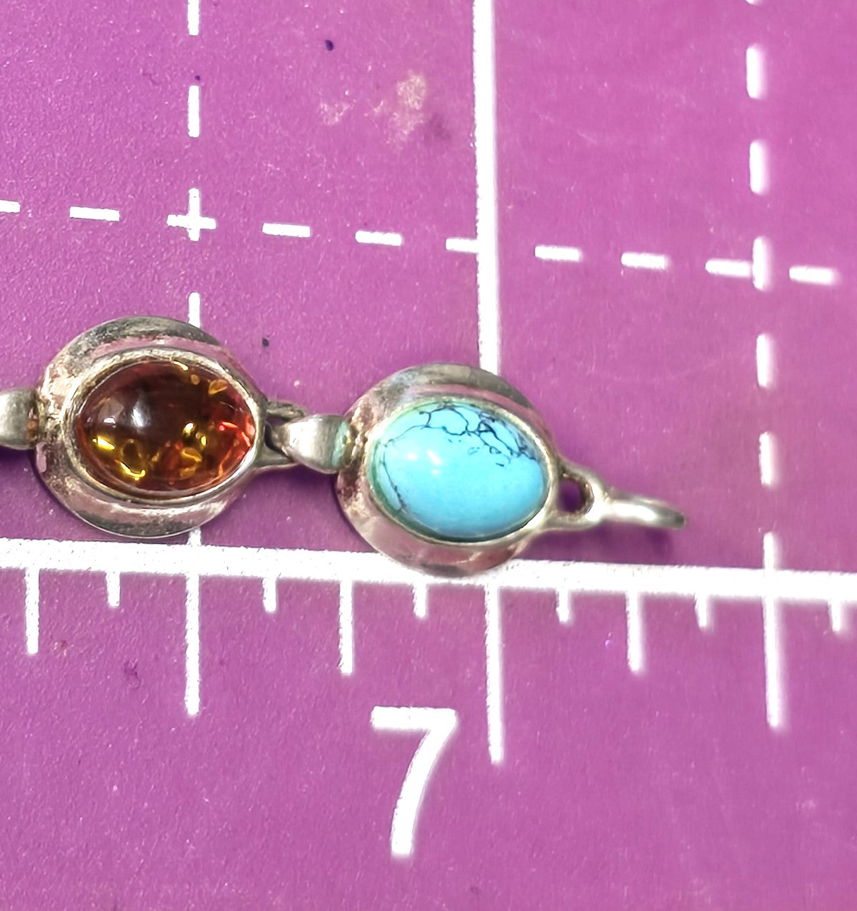 Orange and yellow Amber blue howlite sterling silver tennis bracelet