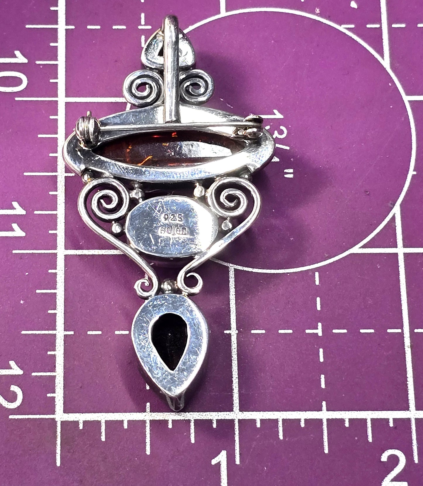 Sajen Smoky Quartz Amber Pearl garnet sterling silver vintage pendant brooch