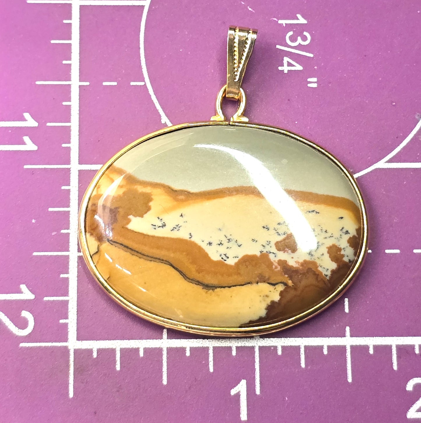 Landscape jasper vintage gemstone 12k yellow gold filled pendant