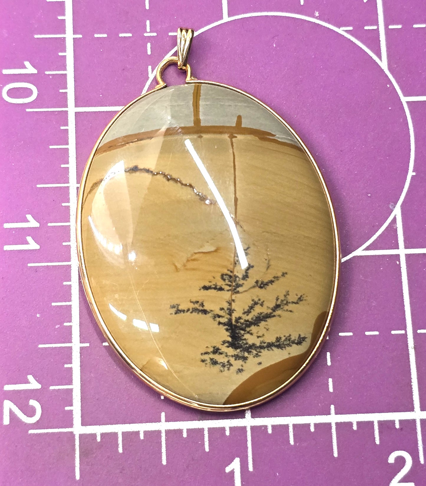 Landscape jasper vintage large gemstone 12k yellow gold filled pendant