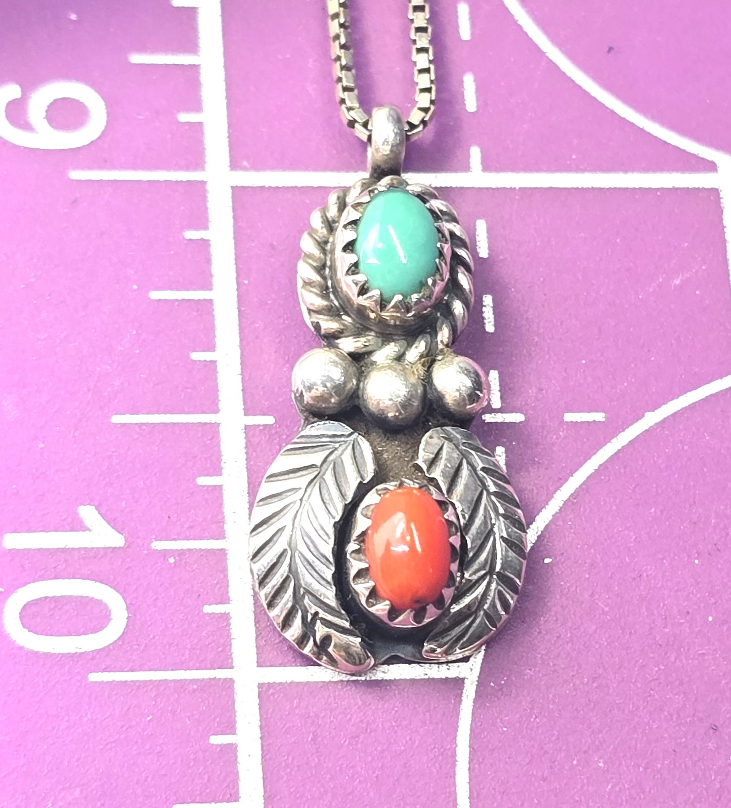 D. Leekety Turquoise and Red coral Native American sterling silver necklace
