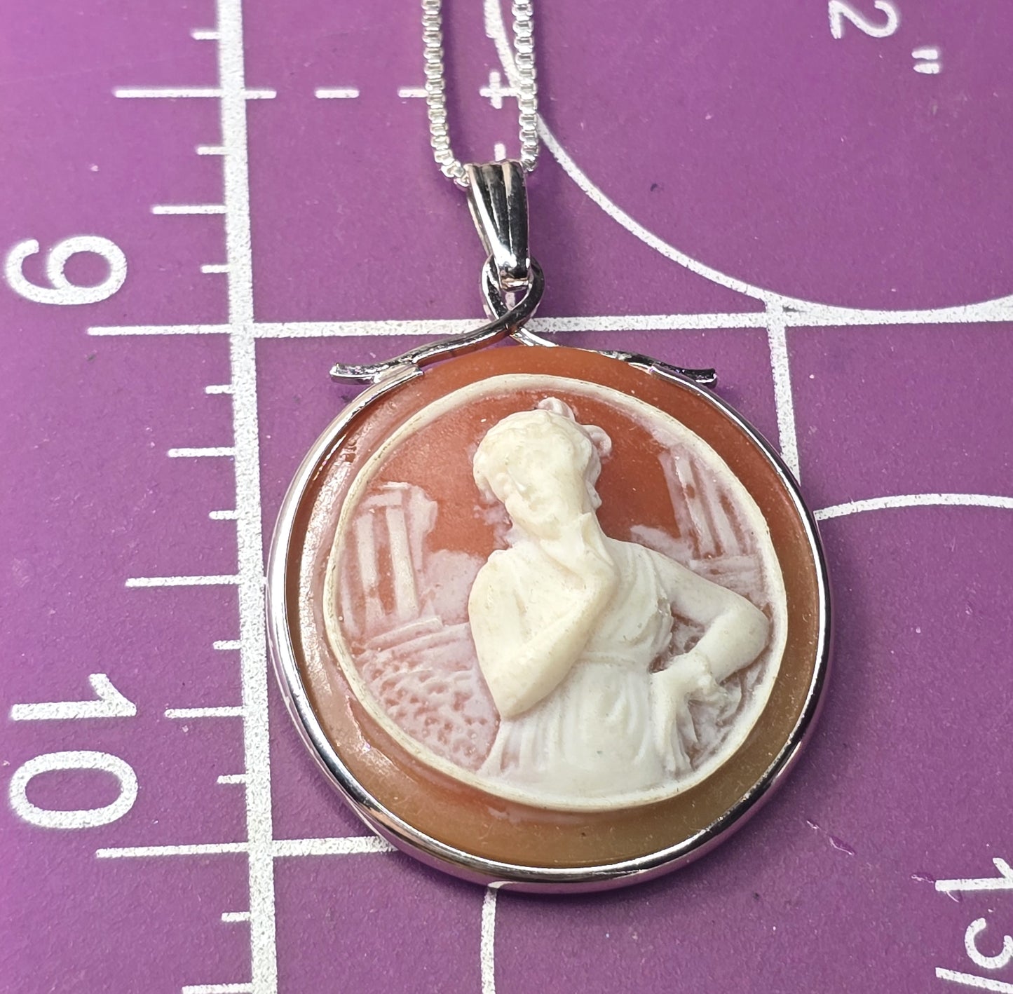 Sterling silver resin Greek female Cameo MCM sterling silver framed necklace
