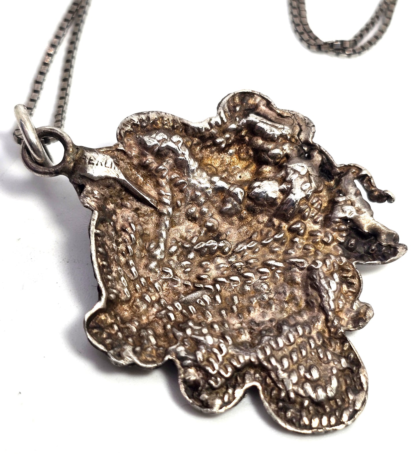 Art Nouveau flowing nymph casted antique sterling silver pendant necklace