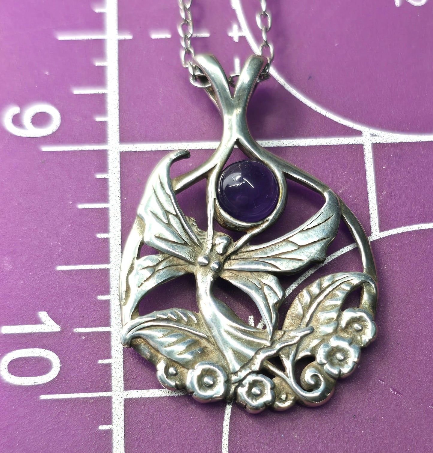 Dancing Fairy Nymph amethyst orb vintage 1996 AICC sterling silver necklace