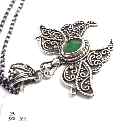 Butterfly black opal triplet tribal sterling silver Balinese Bali pendant necklace
