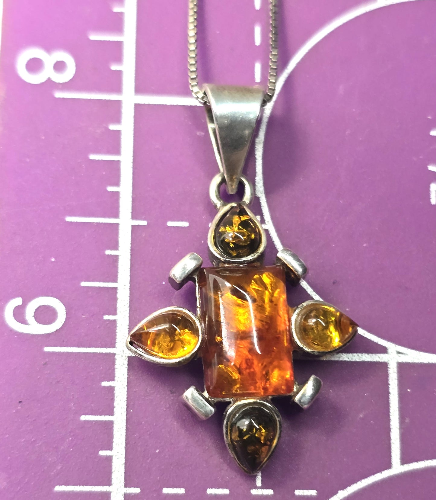 Baltic Amber abstract multi colored amber sterling silver pendant necklace