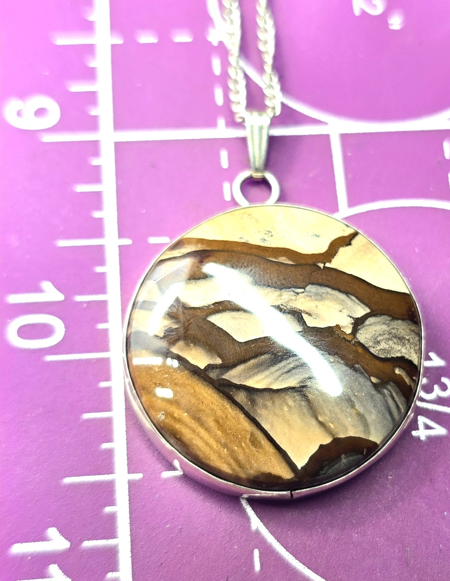 Owyhee jasper Landscape jasper vintage sterling silver round pendant necklace