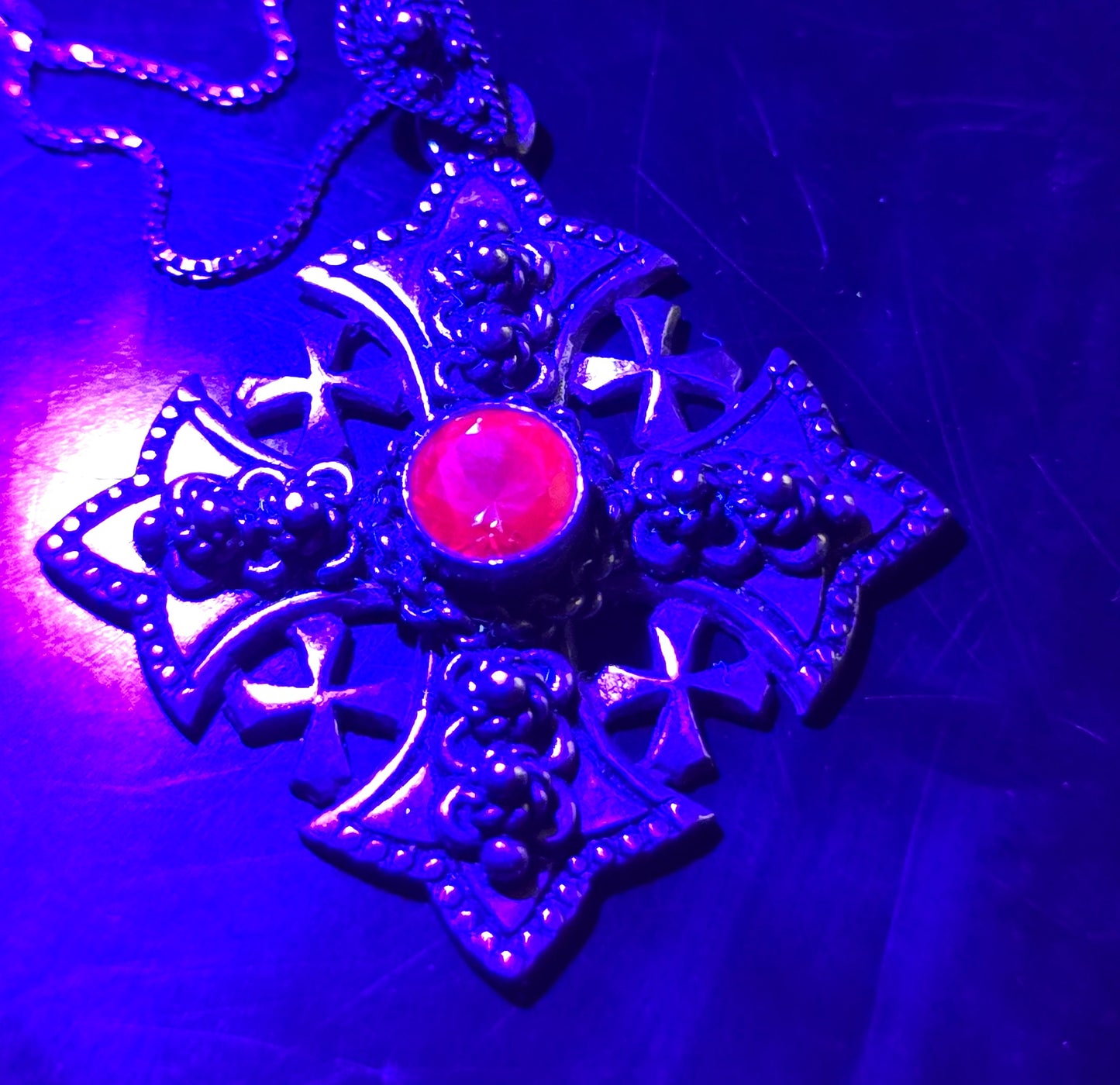 Alexandrite Maltese cross vintage Jerusalem sterling silver vintage necklace