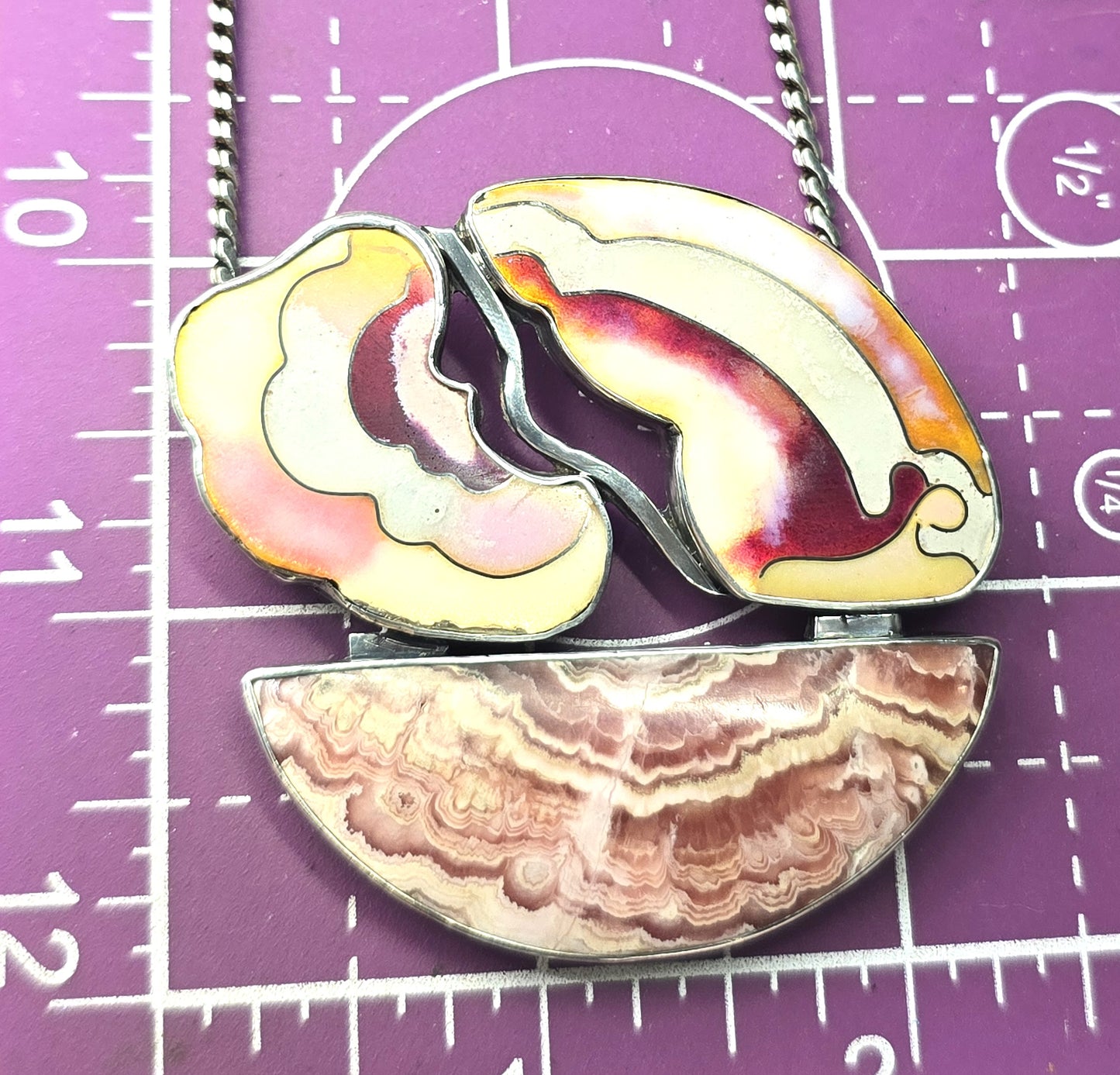 Montana Agate Rhodochrosite EH Heber Native American artisan vintage necklace