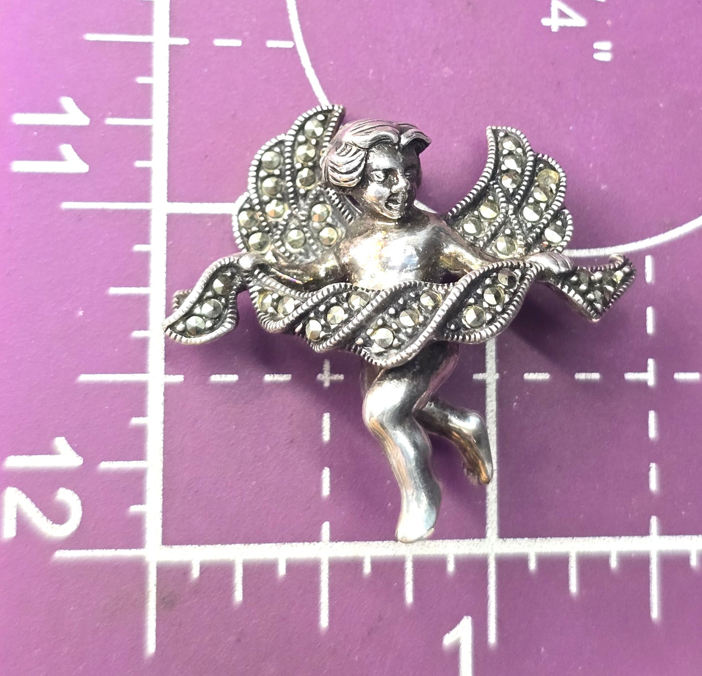 Judith Jack Cherub Cupid Putti marcasite Vintage Sterling Silver Brooch pin
