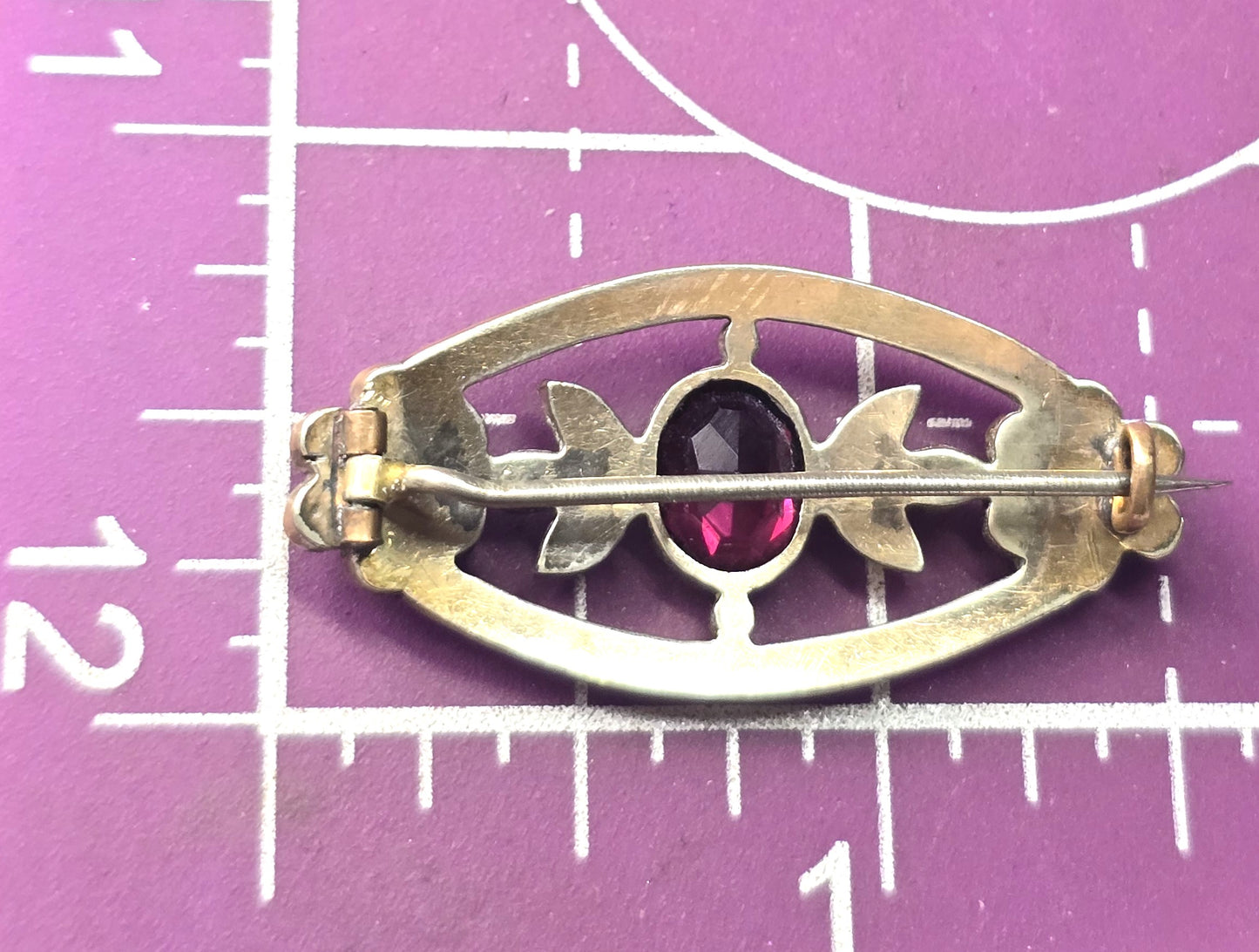 Bohemain Garnet Victorian Antique red yellow gold filled vintage flower brooch