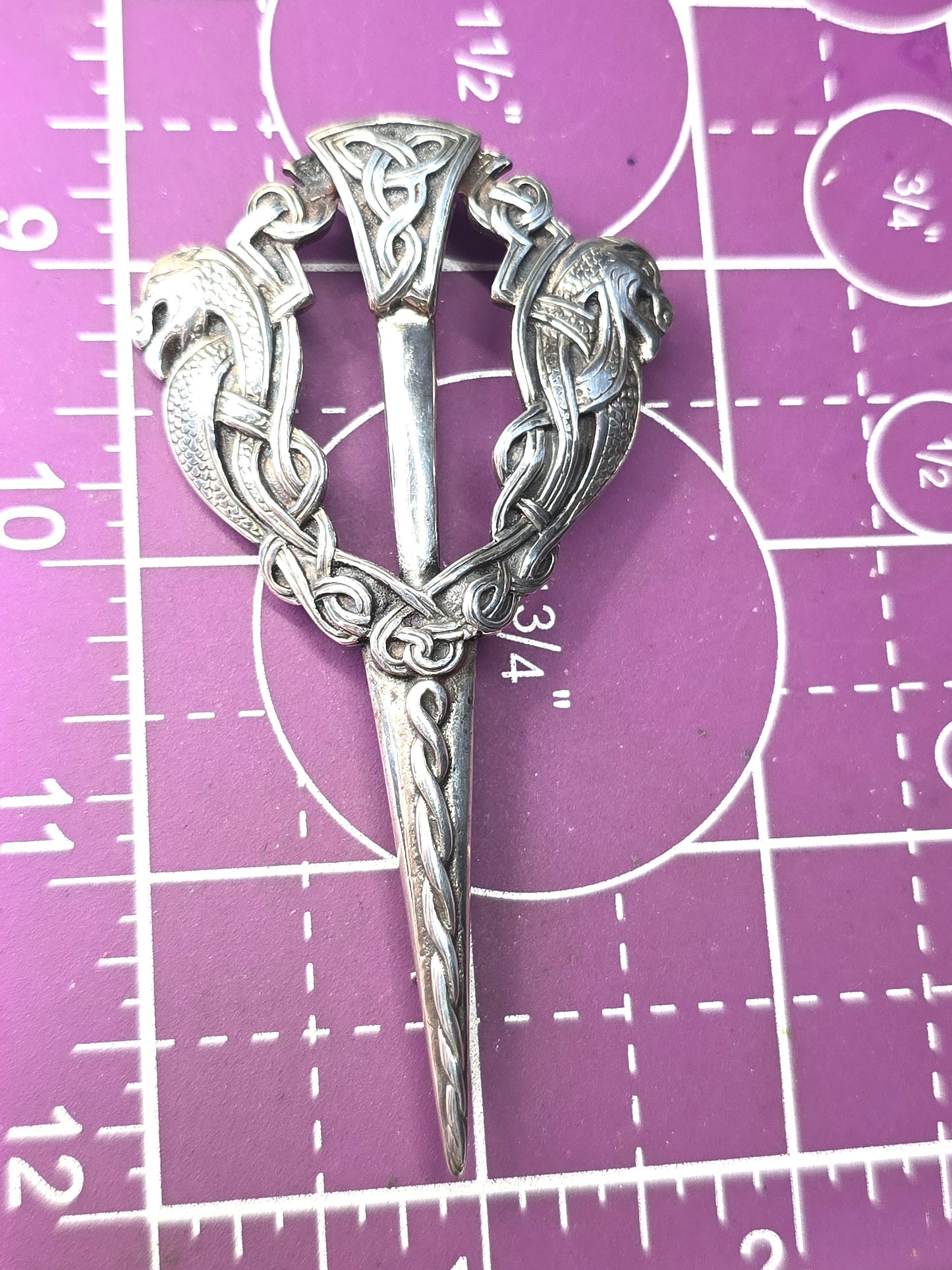 Vintage Large Scottish Nordic double gryphon HJ sterling silver kilt pin brooch