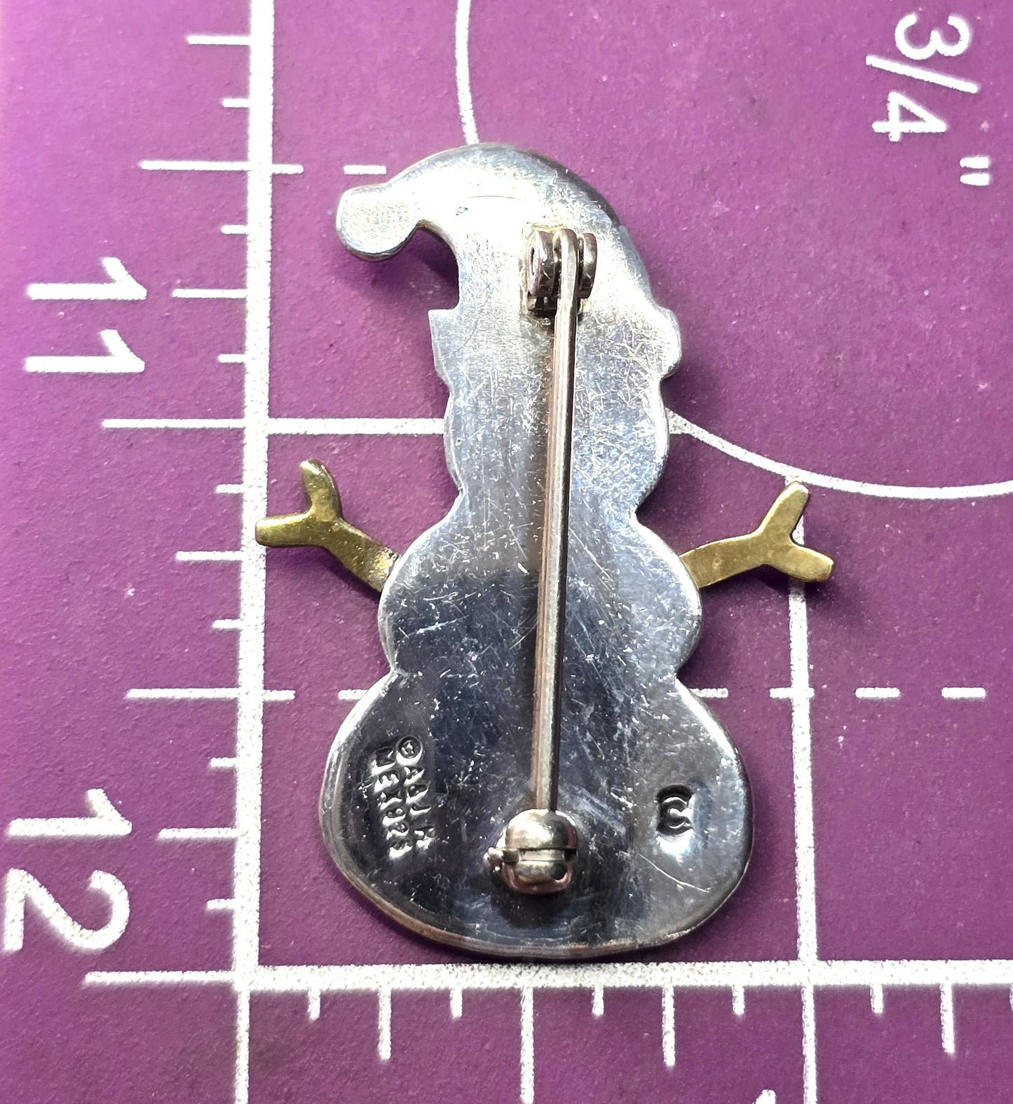 Ann & Jane Harvey Sterling Silver Mexican vintage Enamel Snowman Pin Brooch