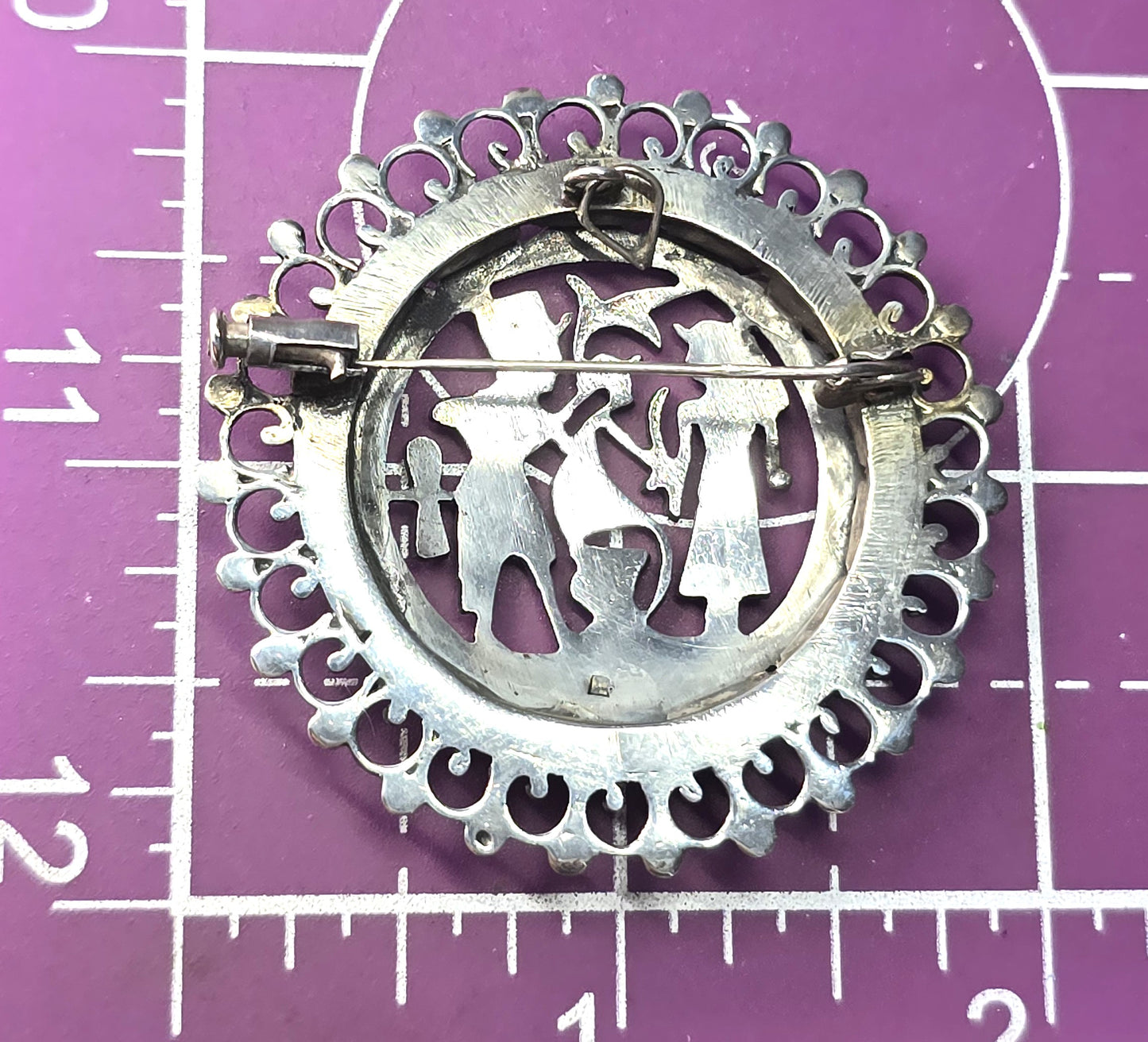 Egyptian Revival King Tut Pharoah large ankh antique sterling silver pendant brooch