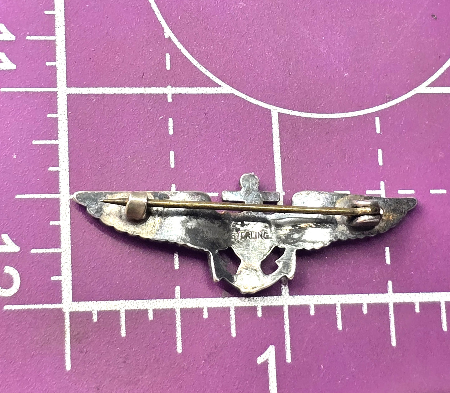 WW2 USN United States Navy Naval Observer Wings Sterling Silver Pin back