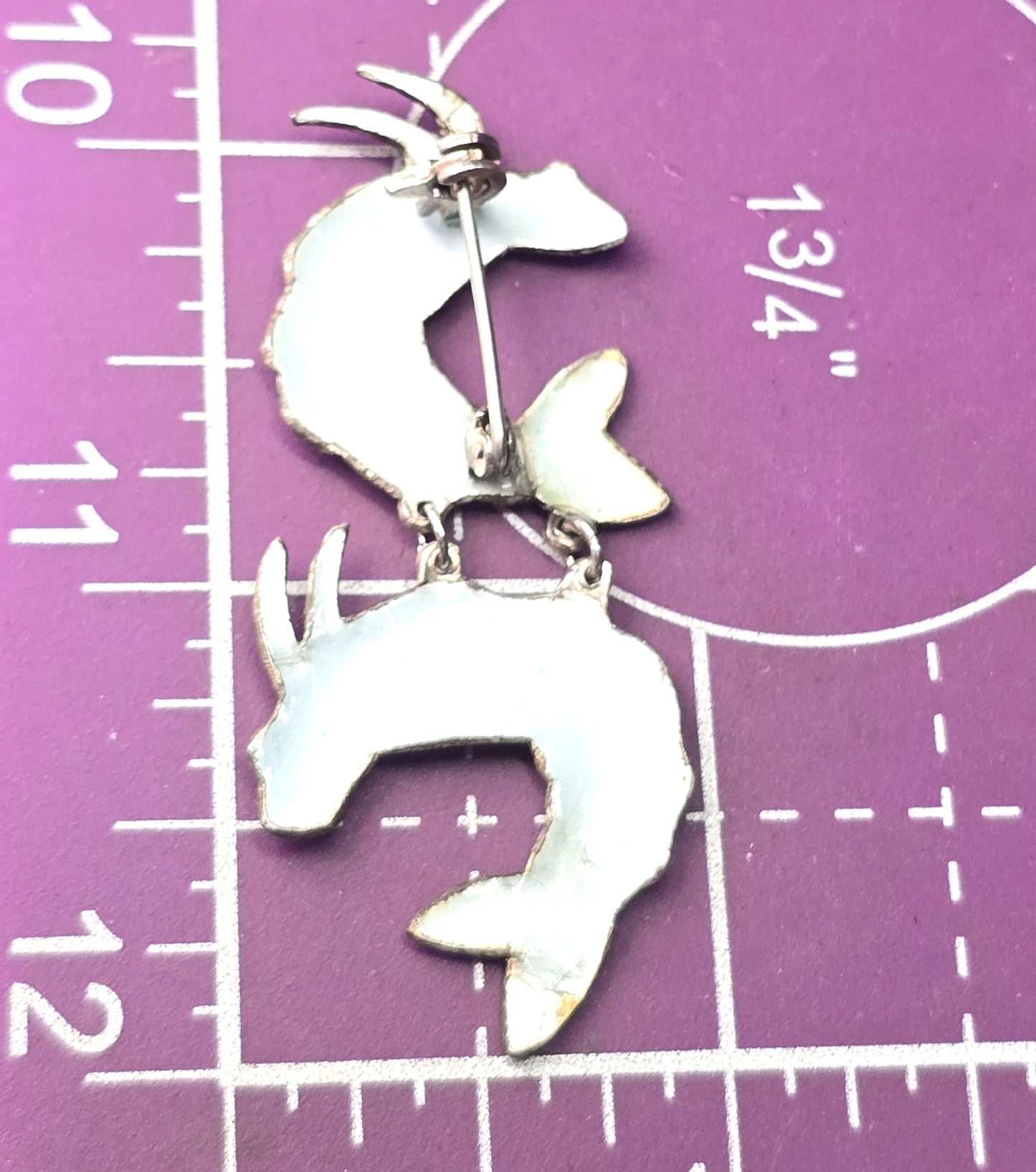 Double pink shrimp articulated whimsical vintage sterling crustacean pin brooch