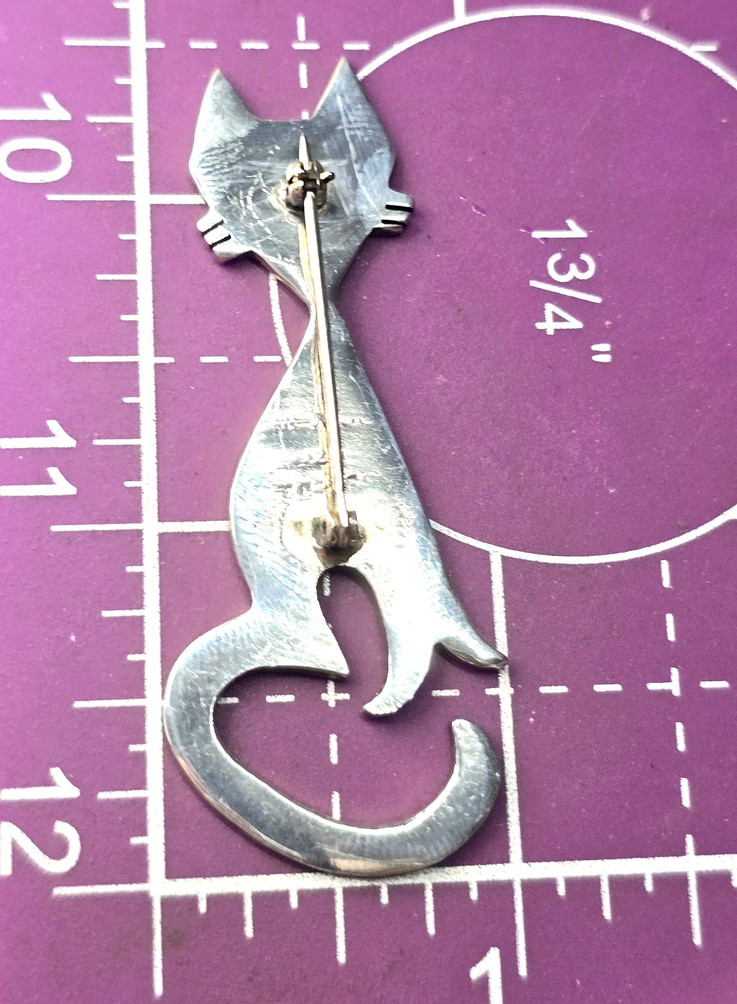 Mexico Taxco Black Enamel Kitty Cat vintage signed sterling silver feline brooch