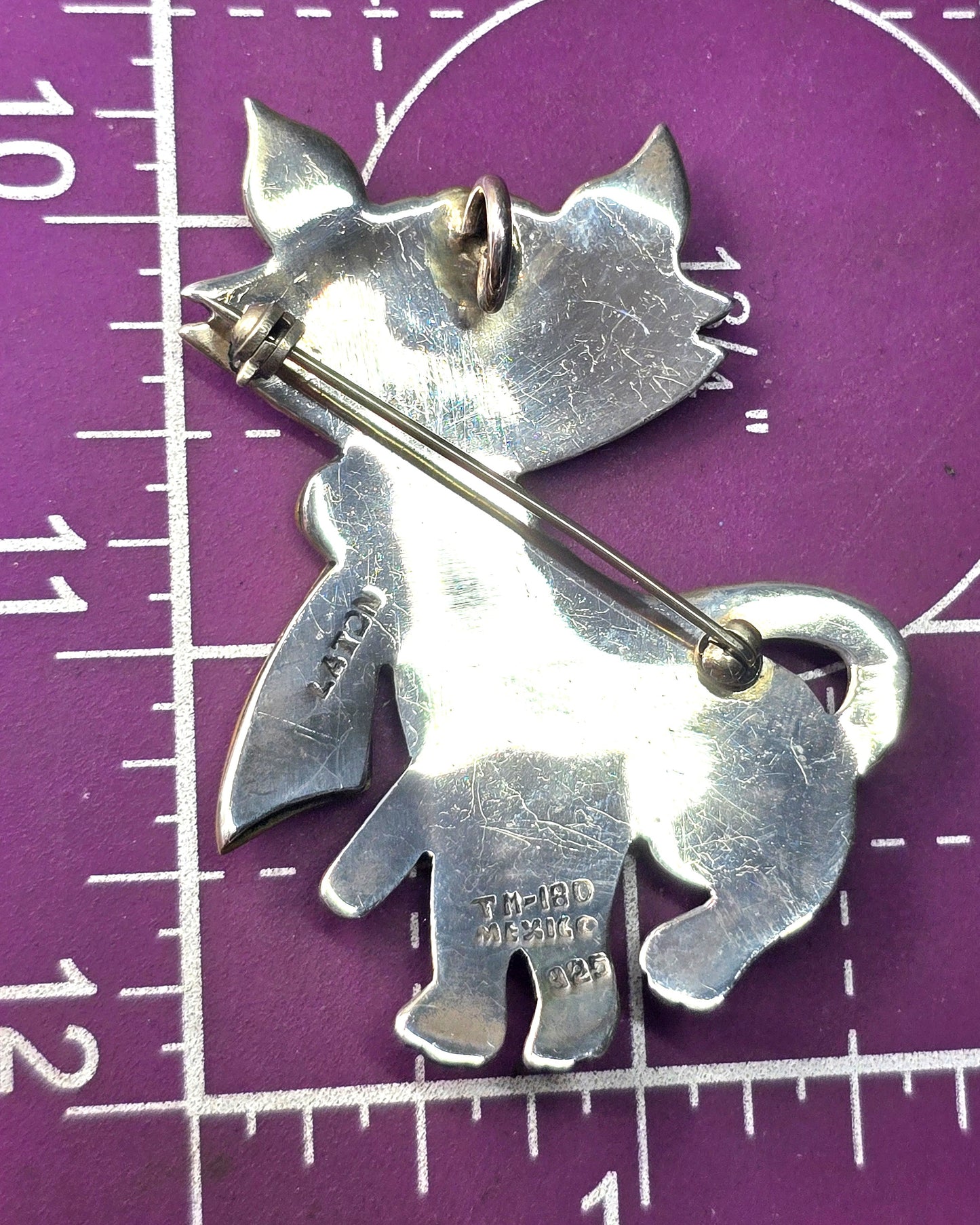 Sheila Laton Taxco Mexican Kitty Cat Large vintage bow sterling silver pendant brooch