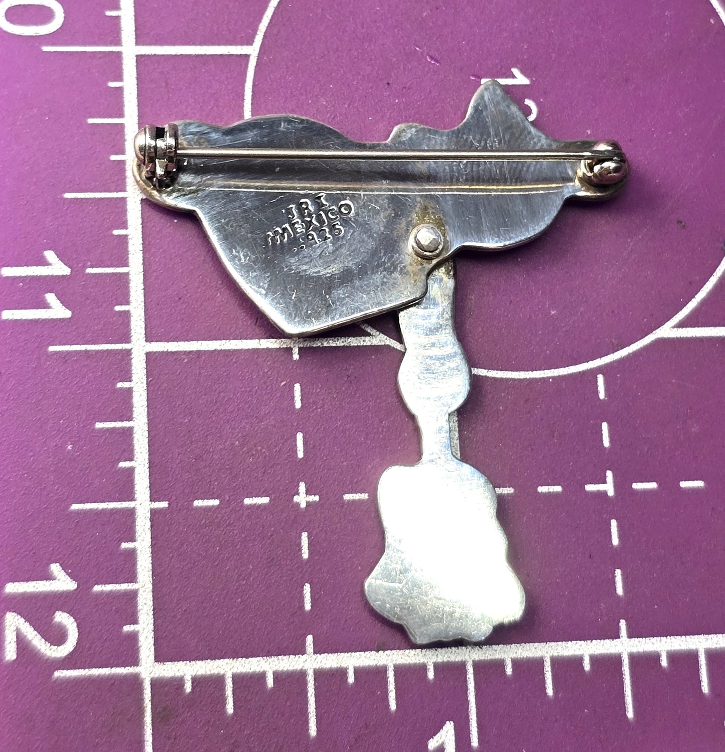 JRI Mexico Kitty Cat and mouse articulated vintage signed sterling silver brooch