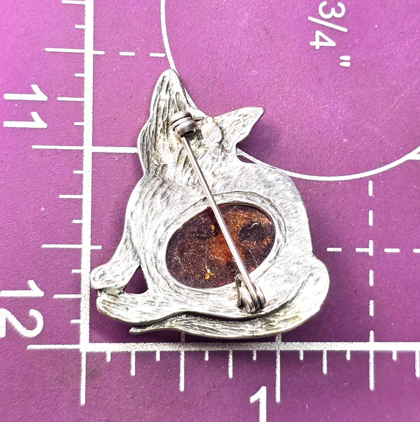 Baltic amber Kitty Cat vintage Polish sterling silver feline brooch