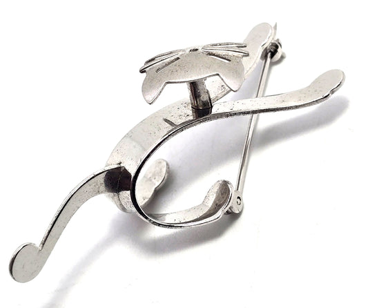 Beau Sterling modernist mid century cat vintage sterling silver articulated brooch