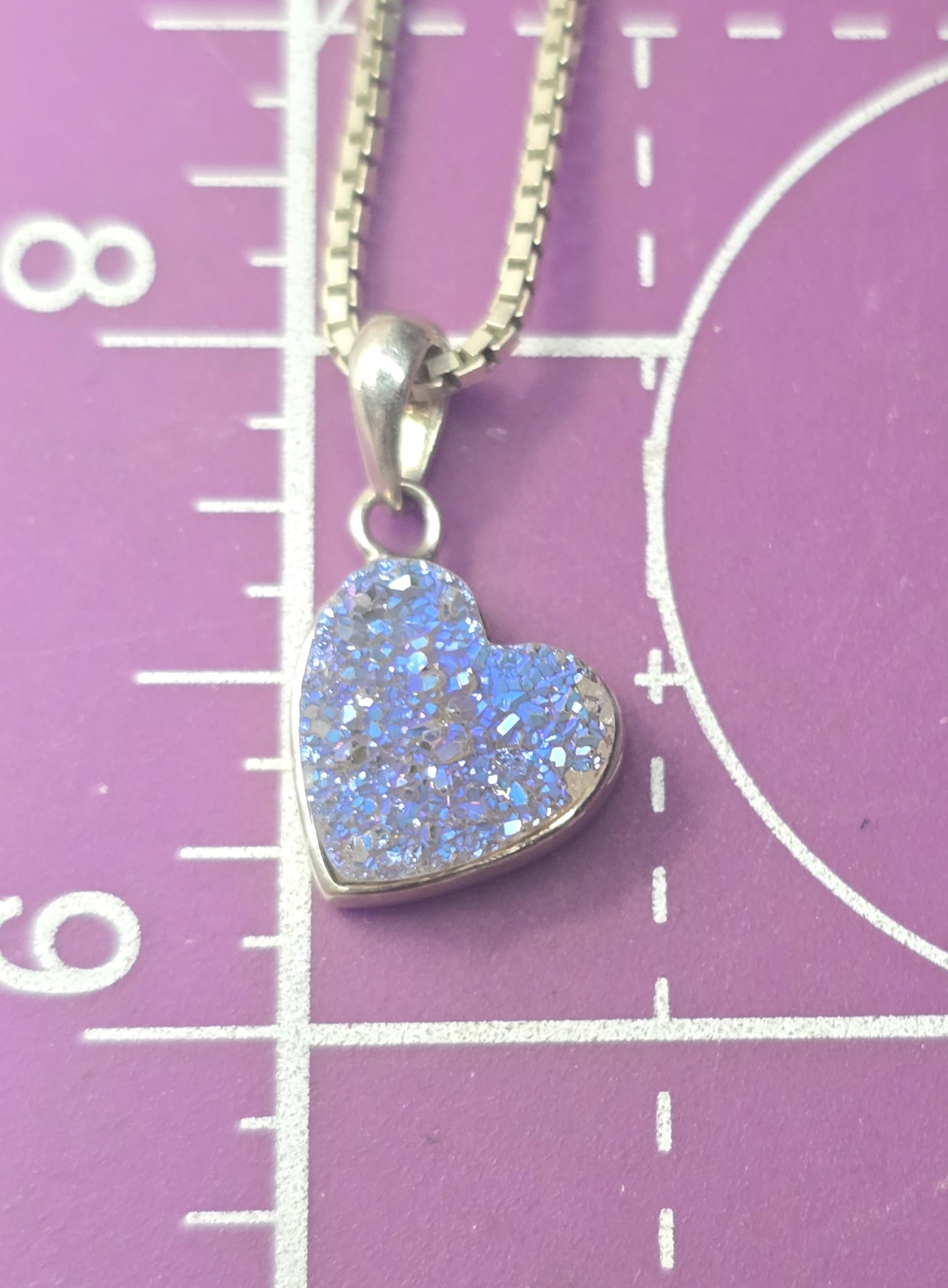 Purple Aura druzy Quartz small heart MIlor Italy sterling silver pendant necklace