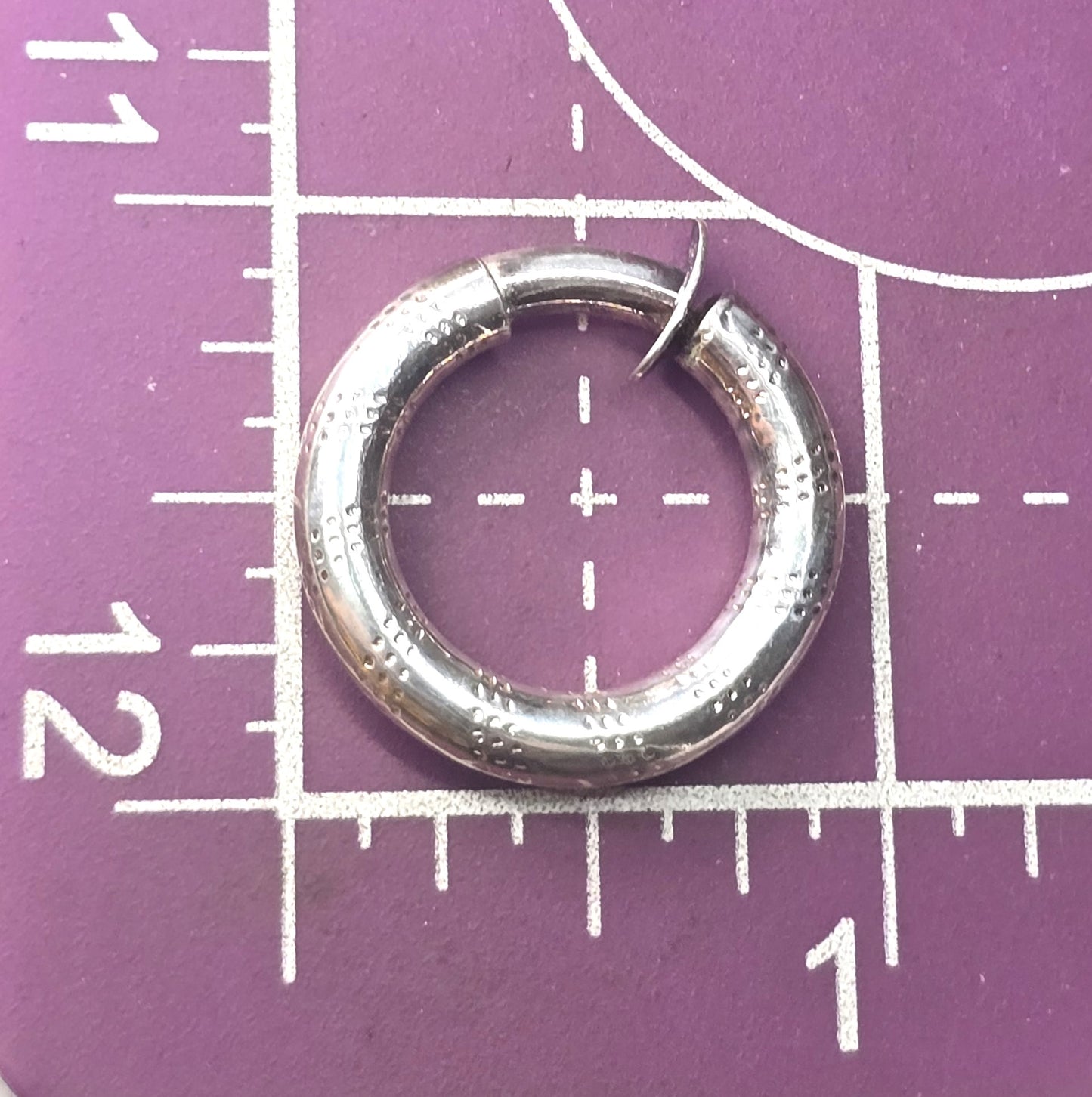 Artisan etched internal threaded clip on vintage sterling silver hoop earrings