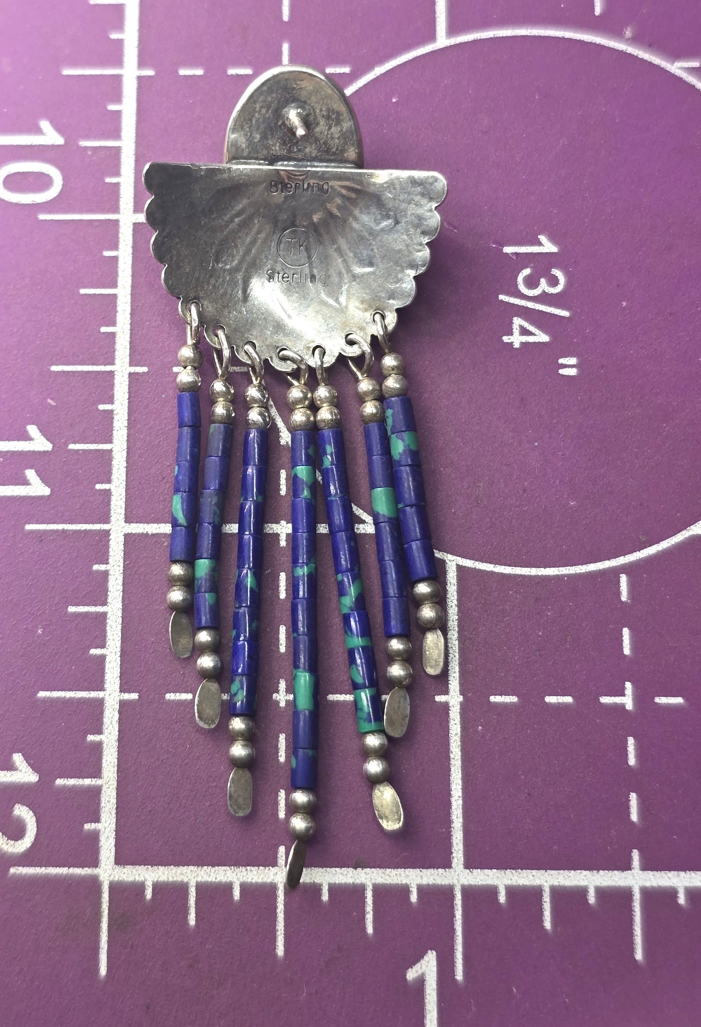 Tk Sterling Azurite Heishi Bead Sterling Silver vintage Dangle Earrings
