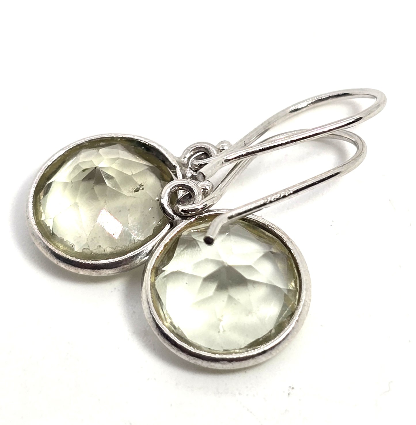 prasiolite Green Amethyst open work 7ct total sterling silver drop earrings