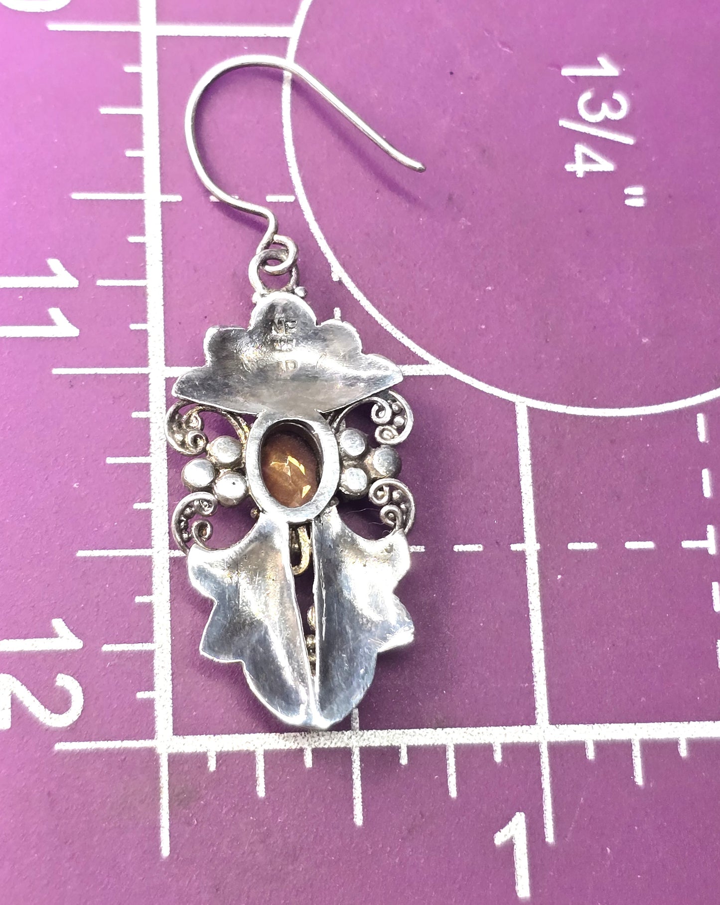 IN Citrine gemstone Balinese Bali tribal vintage sterling silver drop earrings