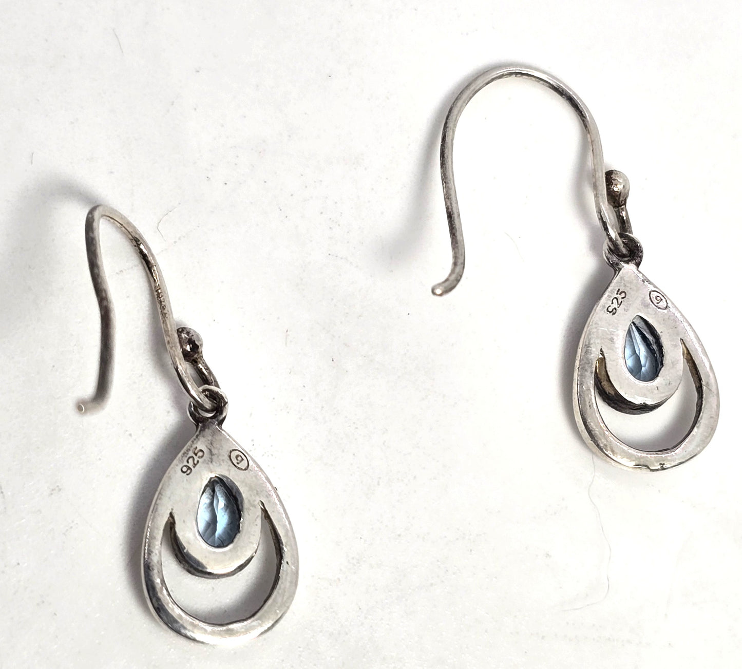 Blue topaz small petite sterling silver drop vintage earrings 925