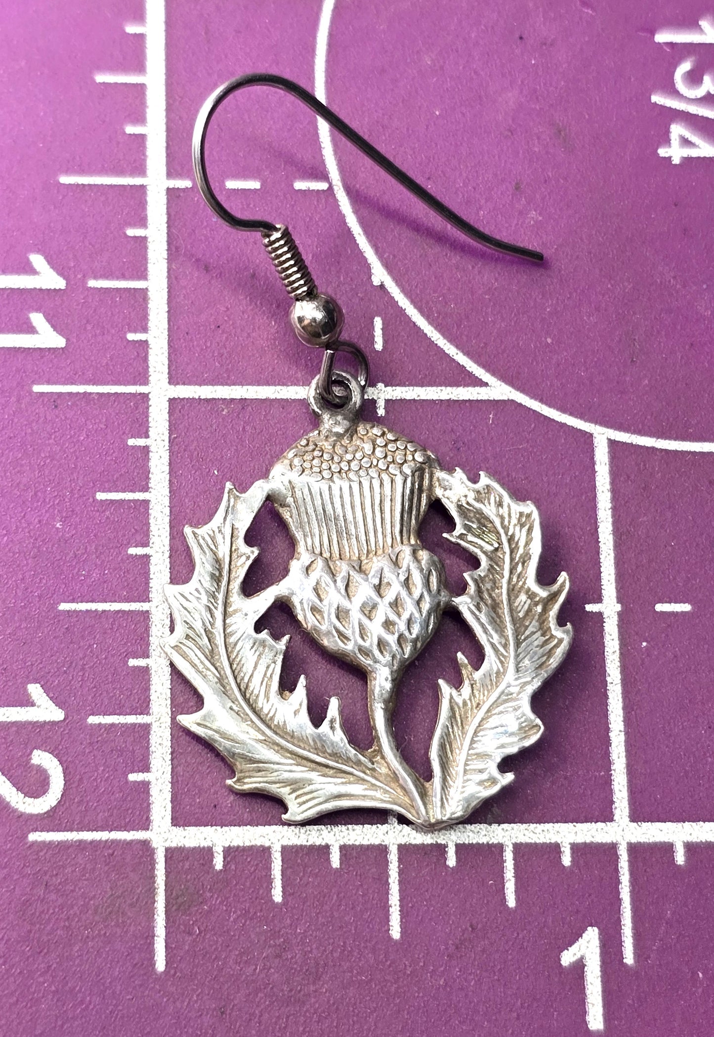 Scottish thistle large vintage sterling silver detailed drop earrings