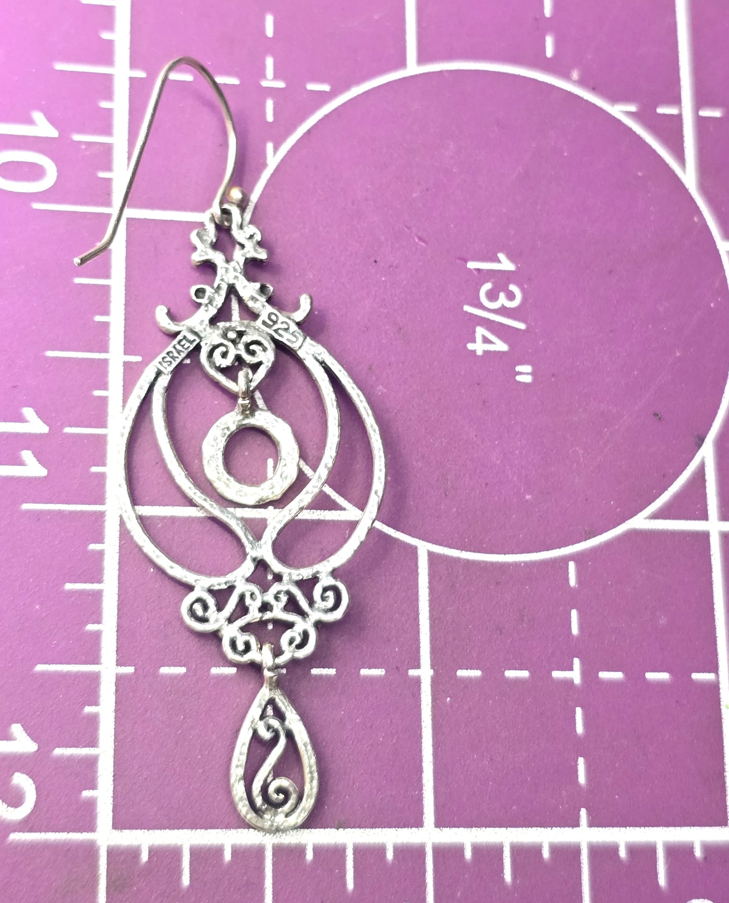 Extra long scroll drop vintage sterling silver 2.5 inch Israel earrings