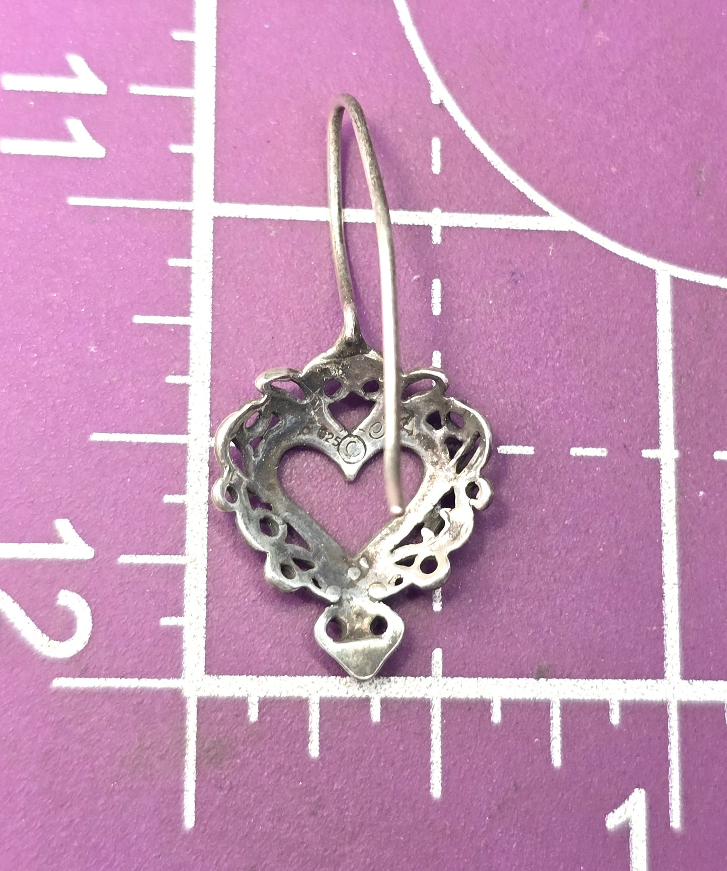 Jezebel retro open work filigree heart tribal vintage sterling silver earrings