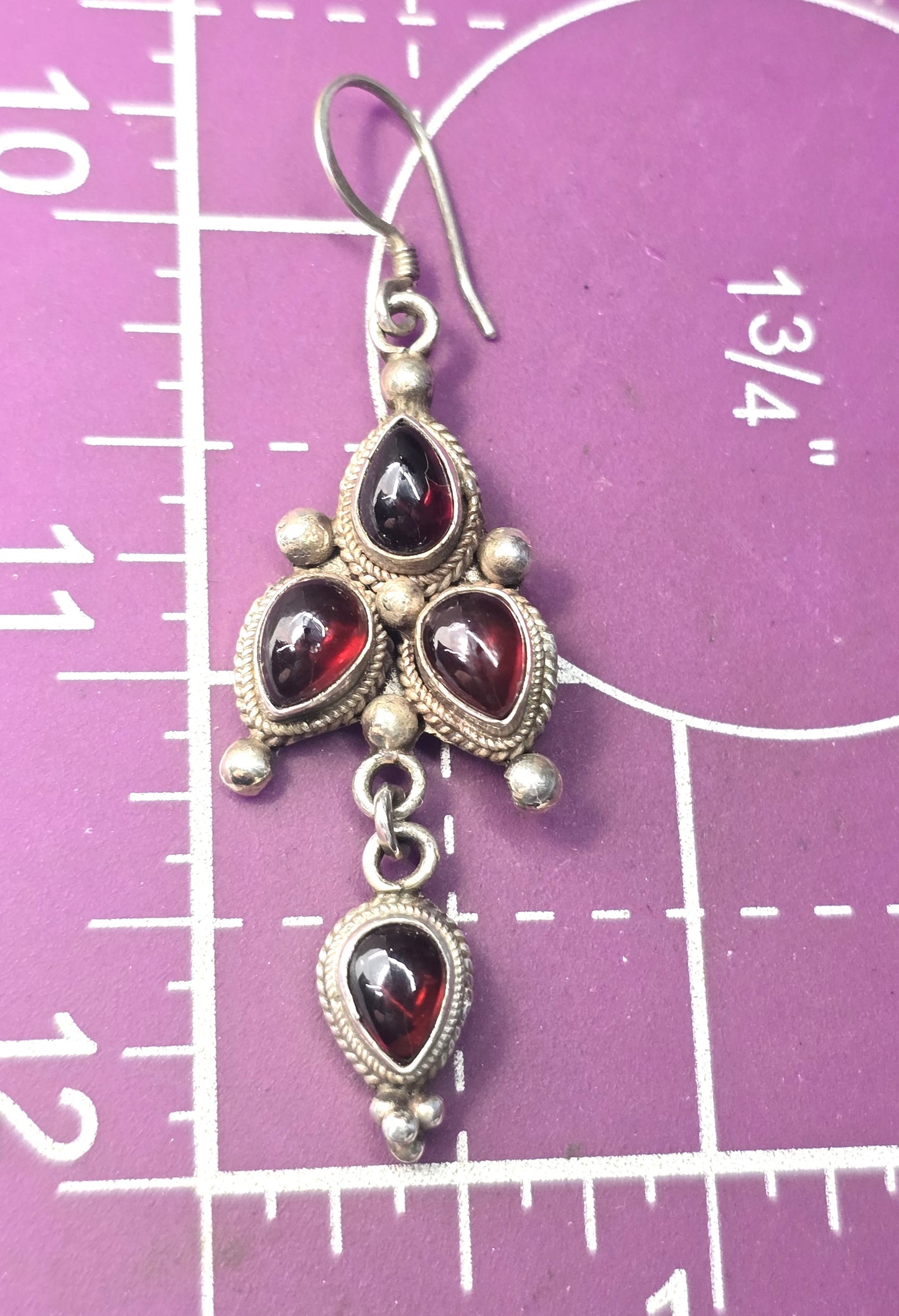 Garnet deep red large multi gemstone long 2.2 inch sterling silver earrings