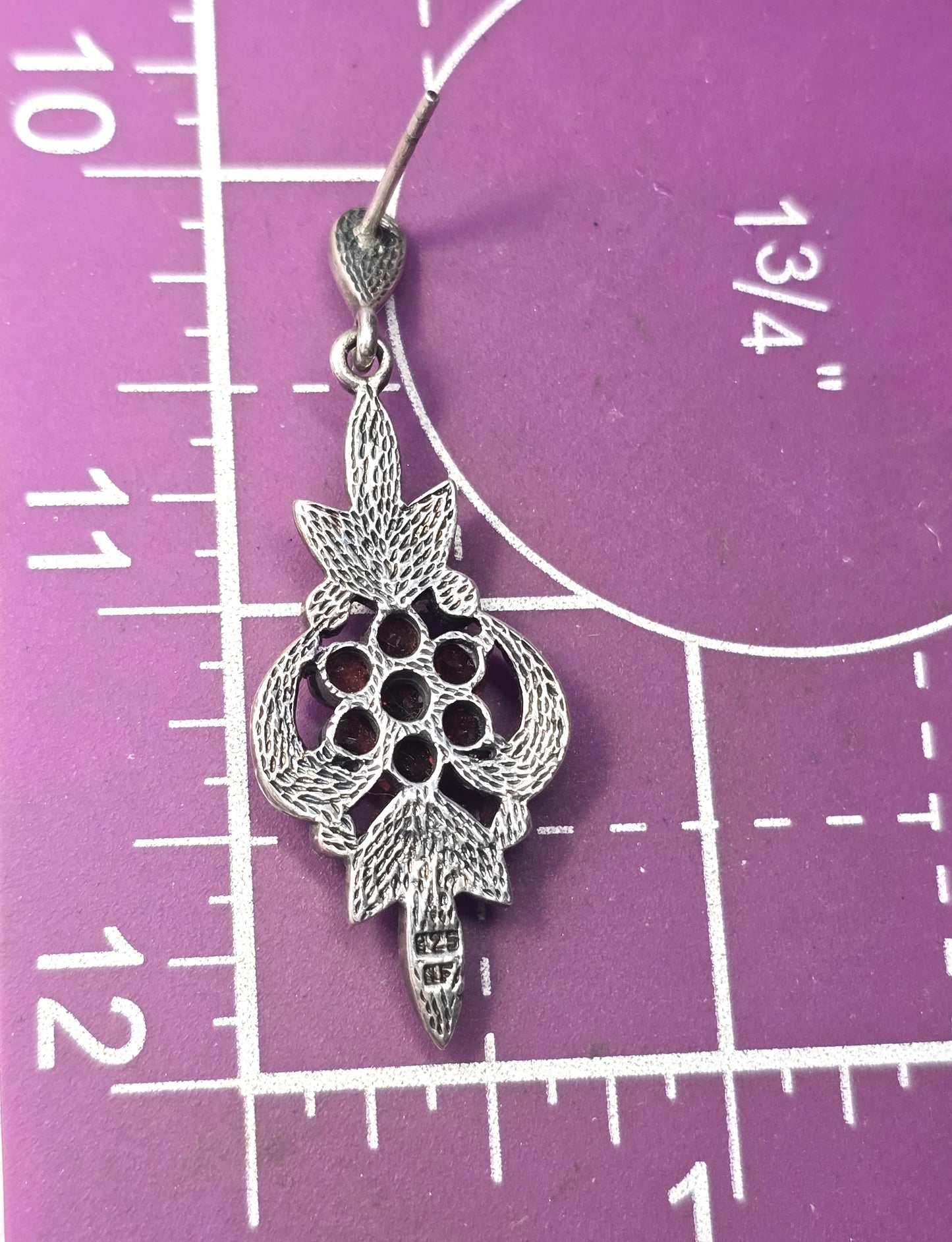 Garnet flower and marcasite sterling silver Art Deco style vintage earrings NF