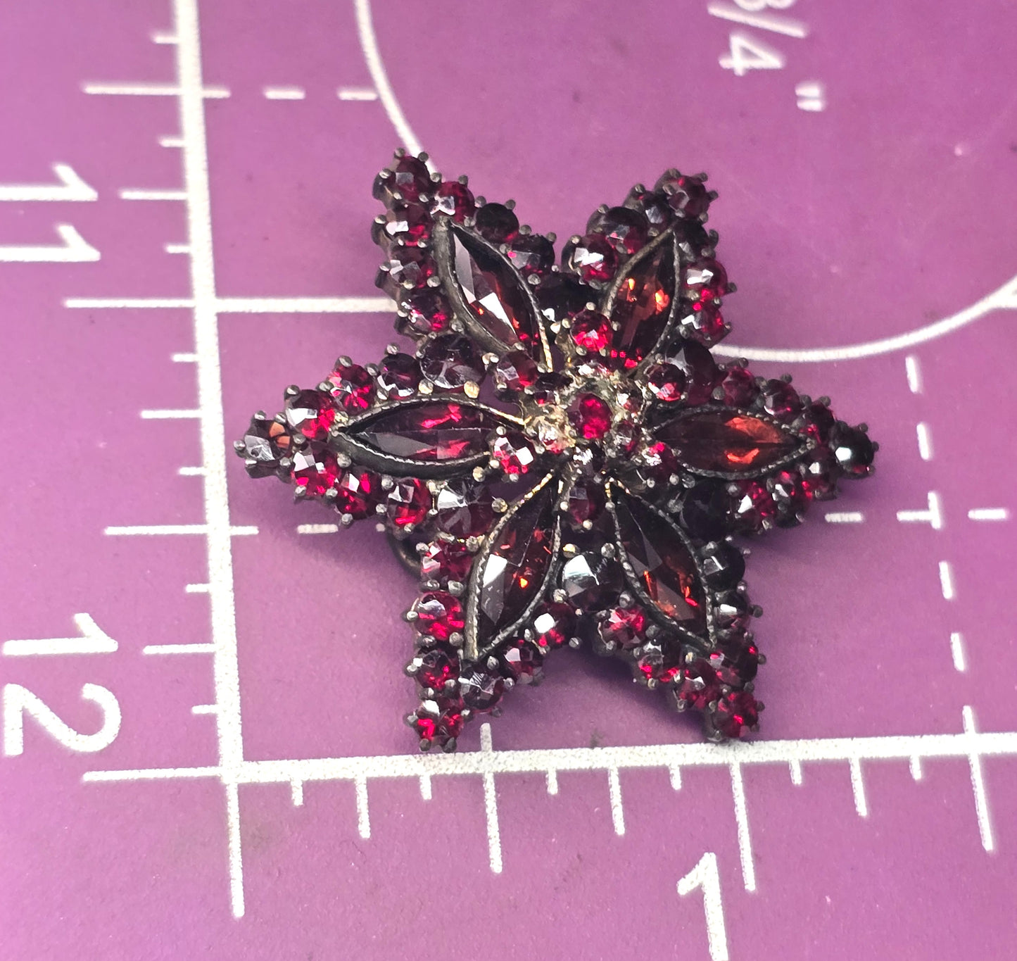 Bohemian Garnet Victorian Antique red yellow gold filled vintage brooch