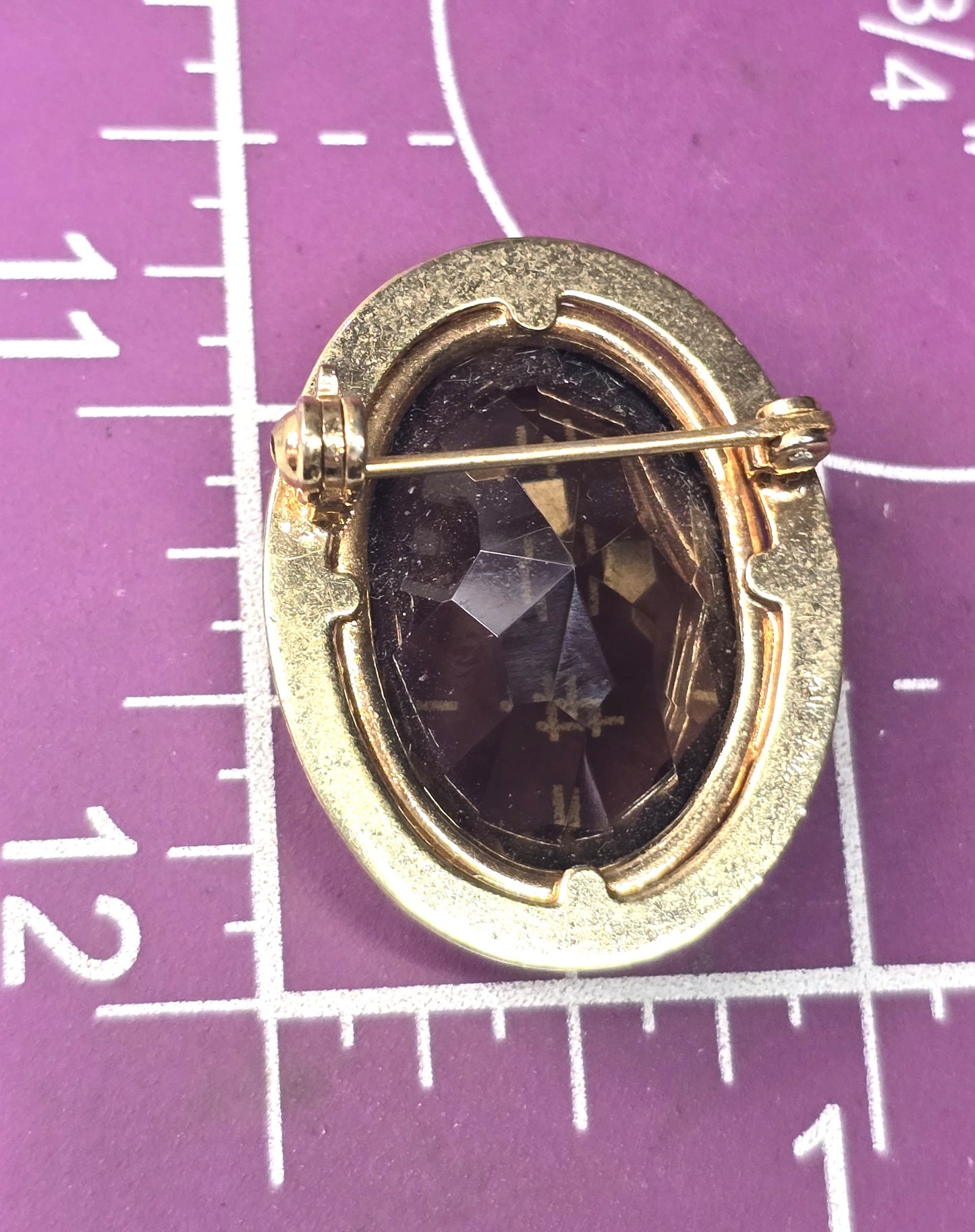 Smoky Quartz 25ct large gemstone vintage MCM 12k gold filled brooch