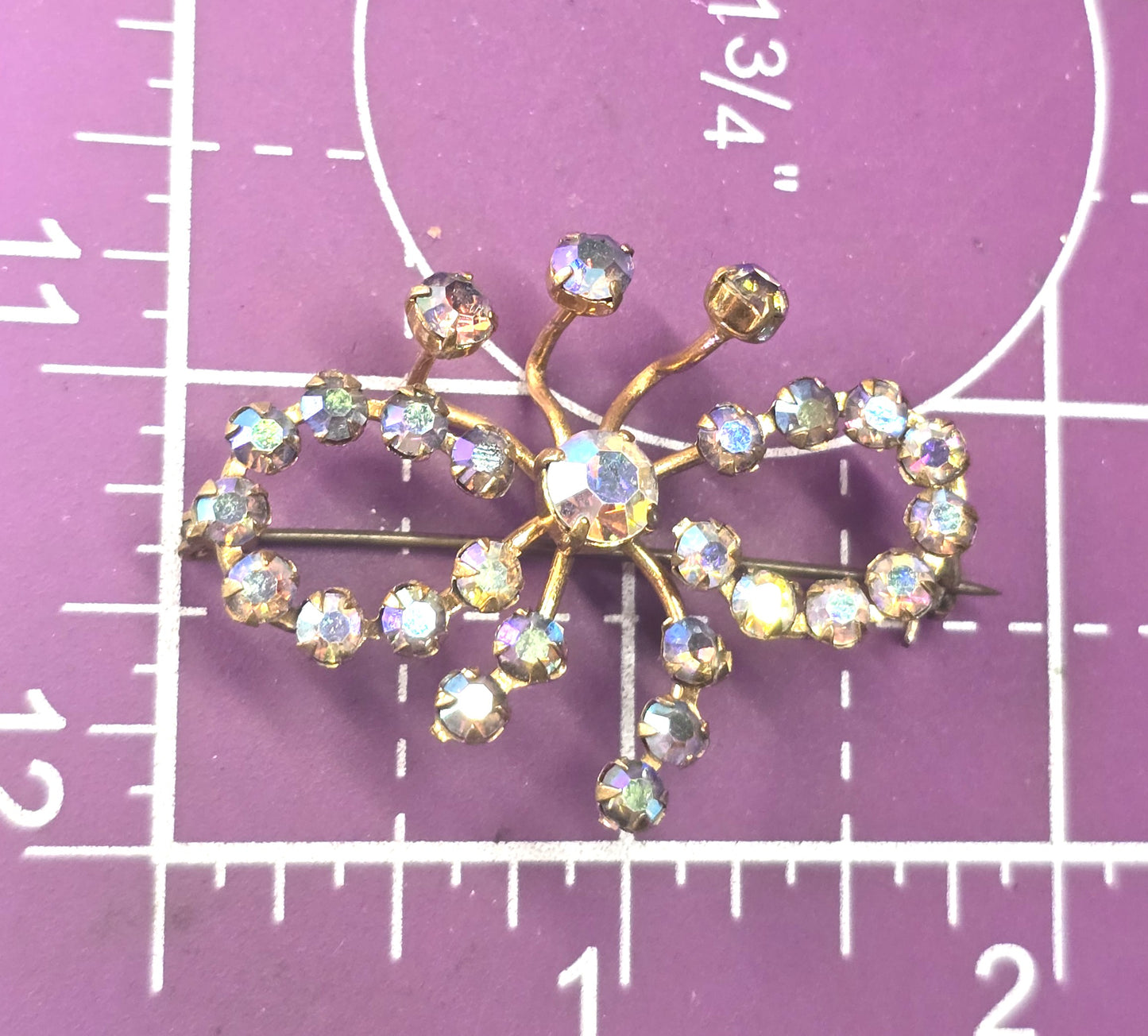 Austria Rainbow Aurora Borealis mid century MCM vintage rhinestone bow brooch