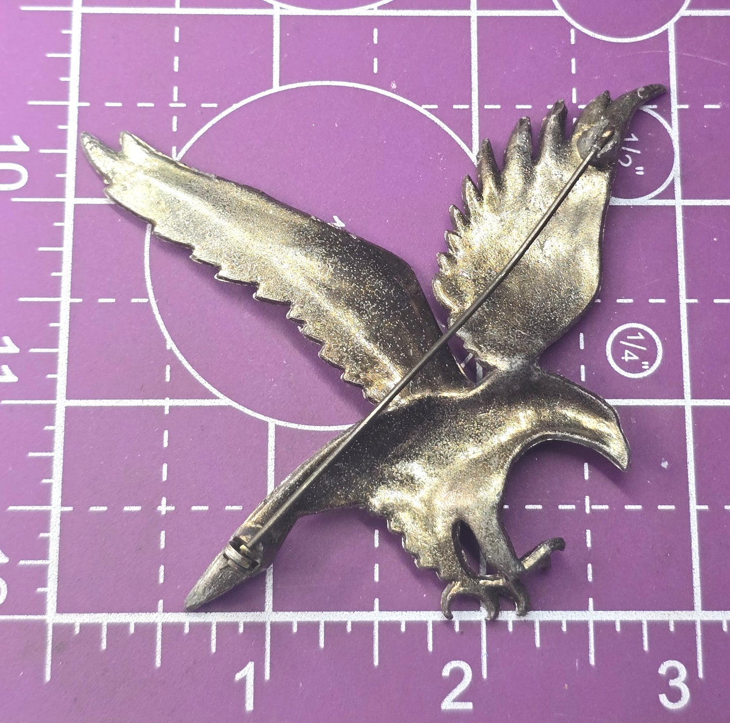 Art Deco WWII Eagle red white and blue enamel vintage brass brooch