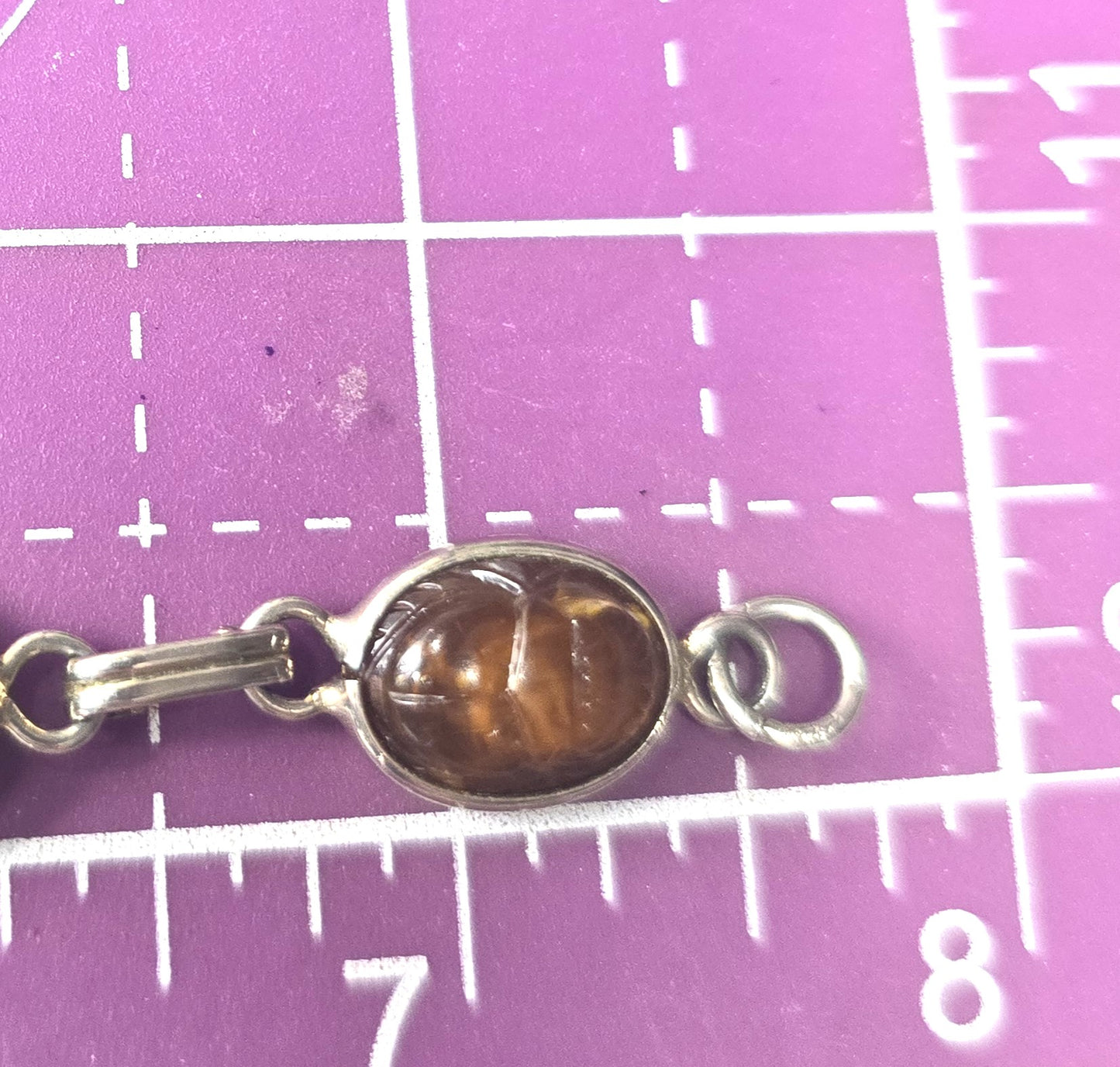 Egyptian Revival scarab beetle molded glass vintage 7.75" bracelet