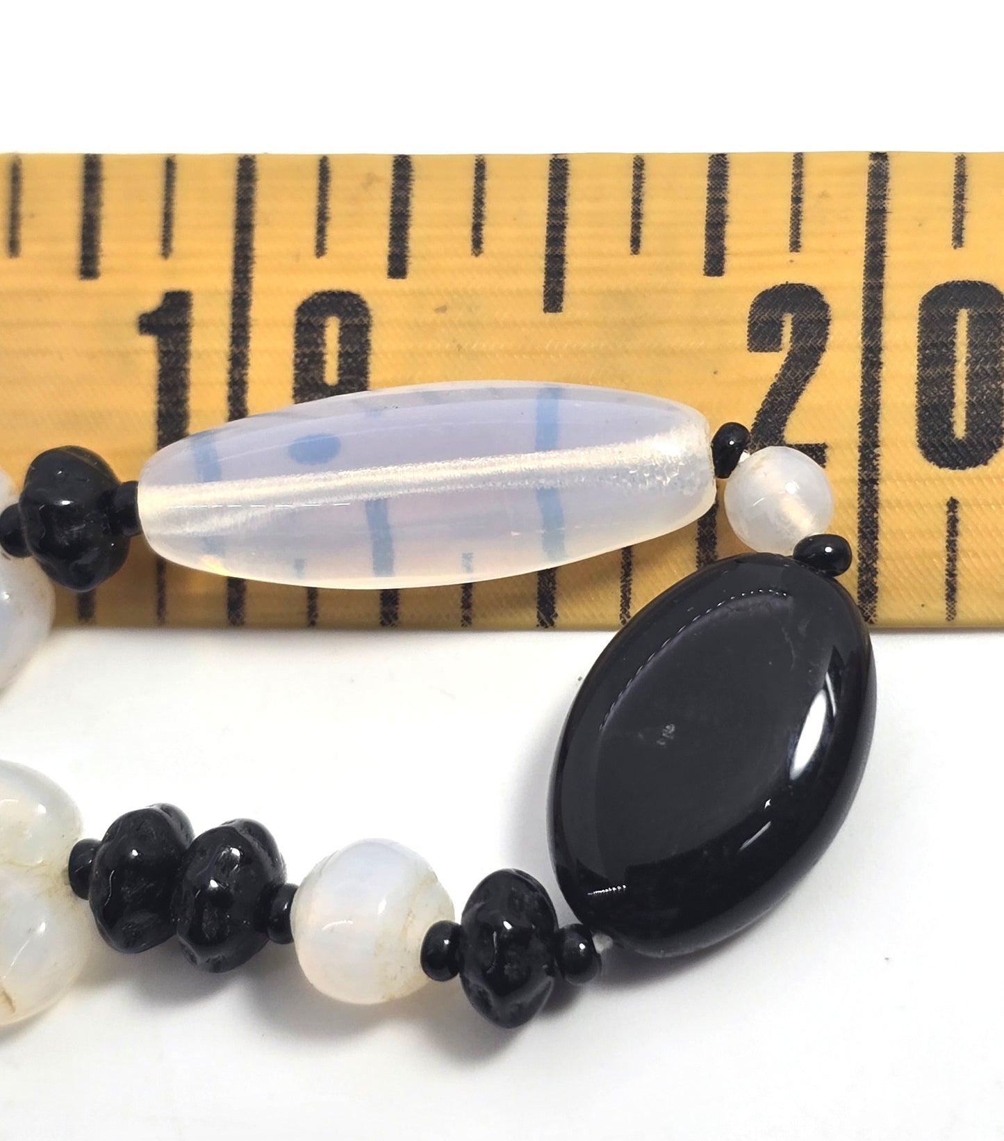 Joan Rivers opalite and black molded Czech glass beaded vintage Opera necklace