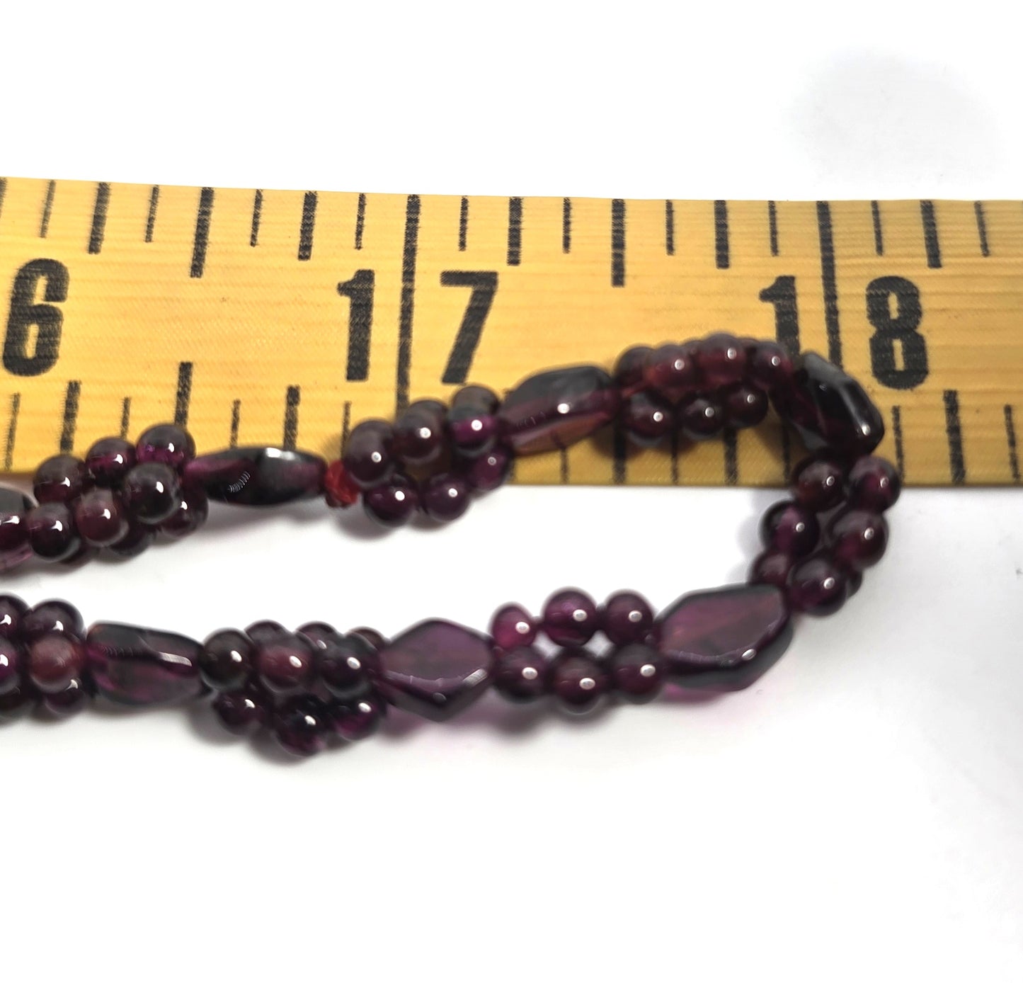 Bohemian garnet antique cluster beaded custom shaped 36" vintage necklace