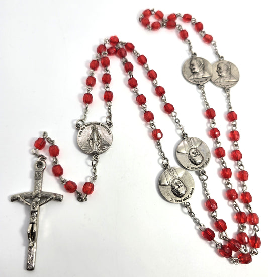 Pope John Paul II Austrian crystal red beaded vintage rosary crucifix