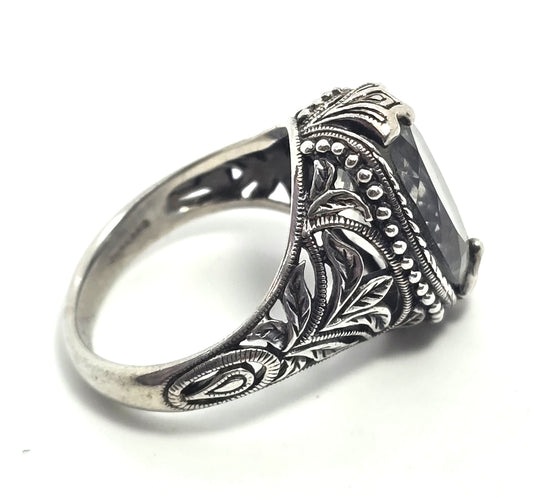 Prasiolite Green Quartz 5.00 ct tw and Sterling Silver Filigree Ring Size 7