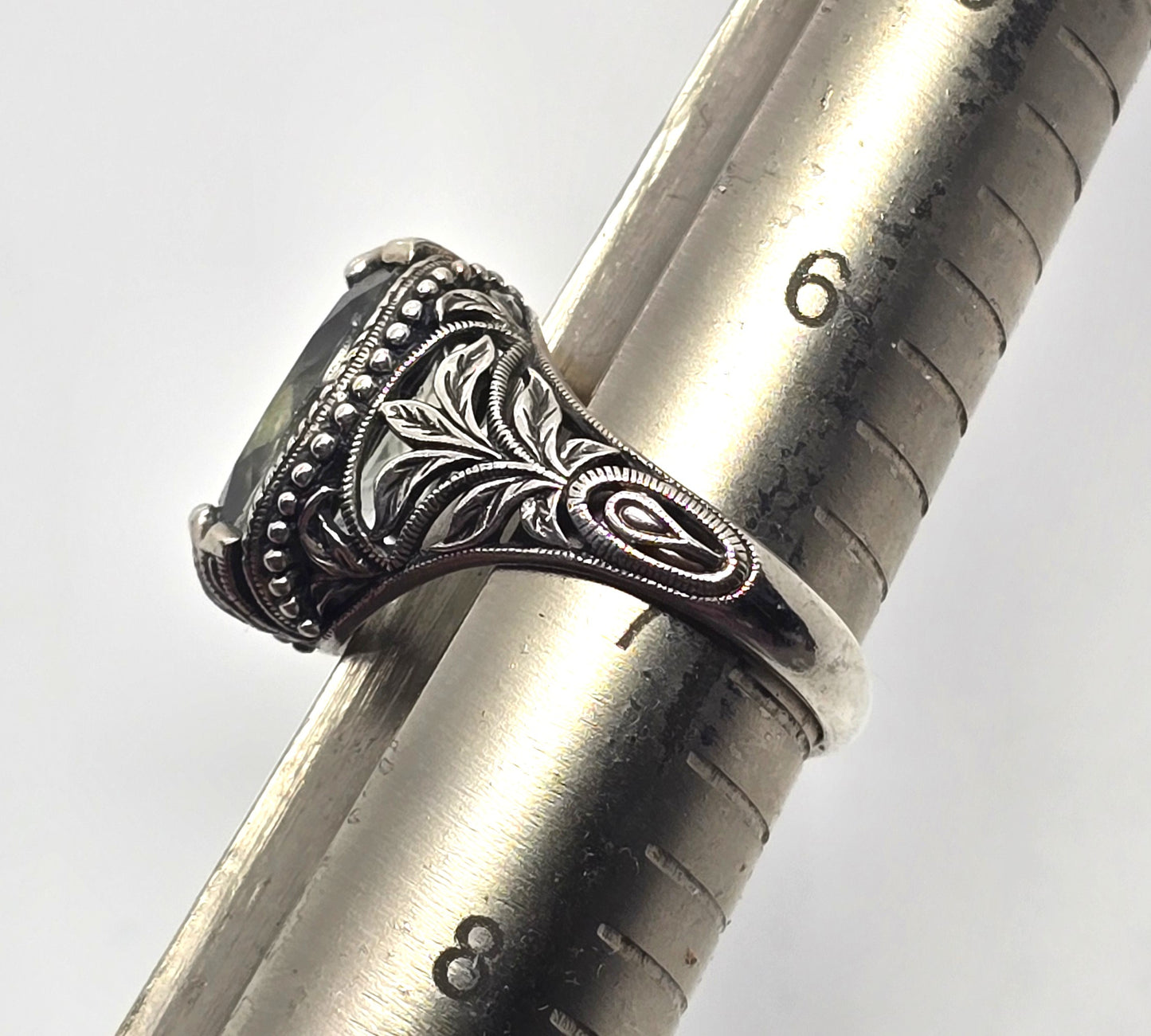 Prasiolite Green Quartz 5.00 ct tw and Sterling Silver Filigree Ring Size 7